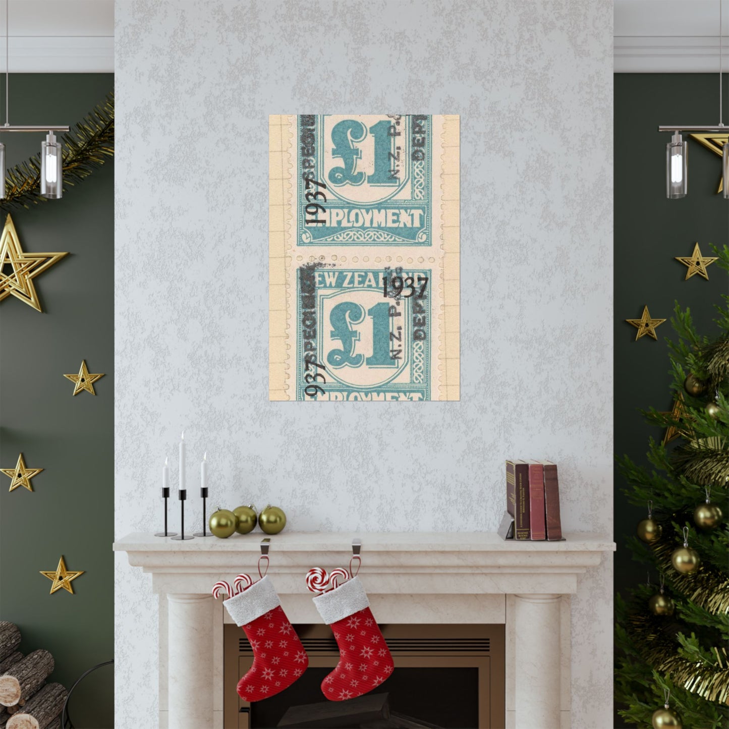 Block of one pound Unemployment Relief stamps overprinted '1937' and 'Specimen' High Quality Matte Wall Art Poster for Home, Office, Classroom