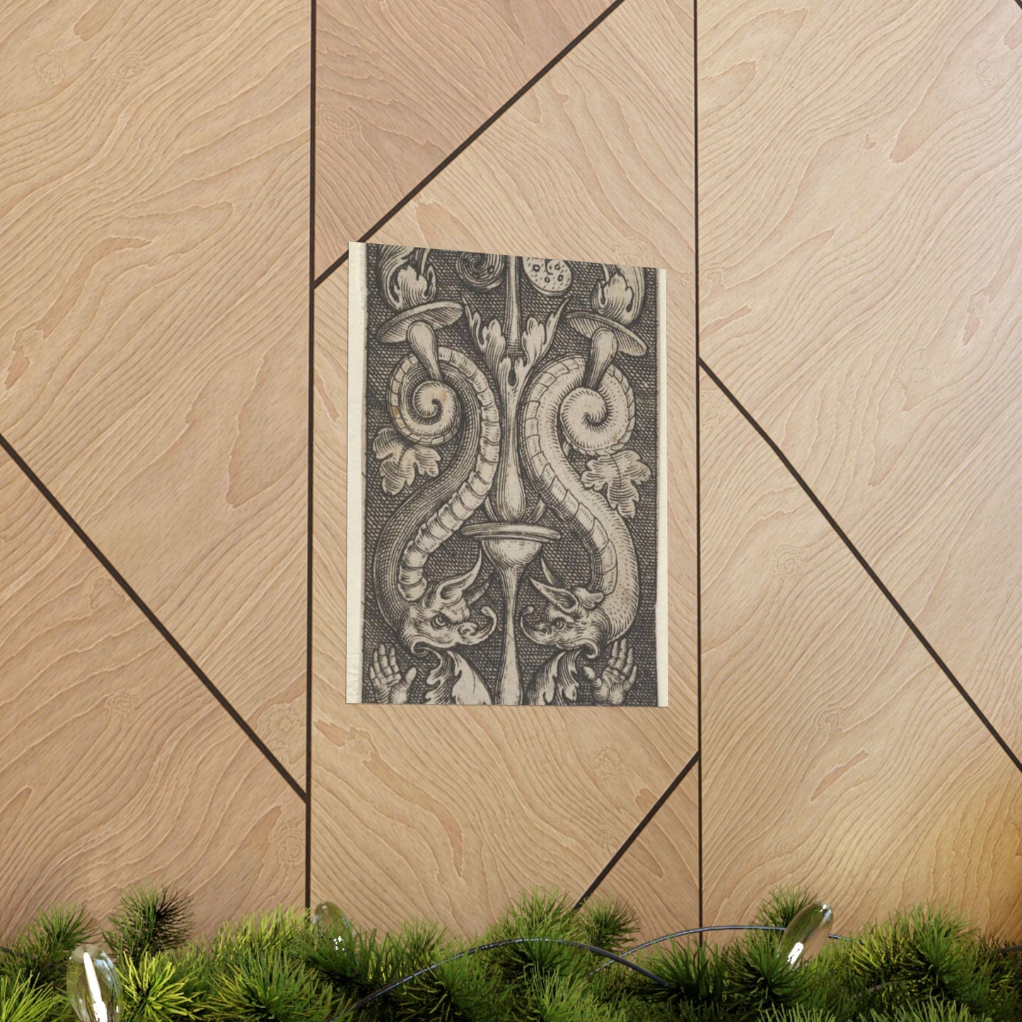 Vertical Panel with a Candelabrum Stemming from a Leaf-Faced Grostesque at Bottom High Quality Matte Wall Art Poster for Home, Office, Classroom