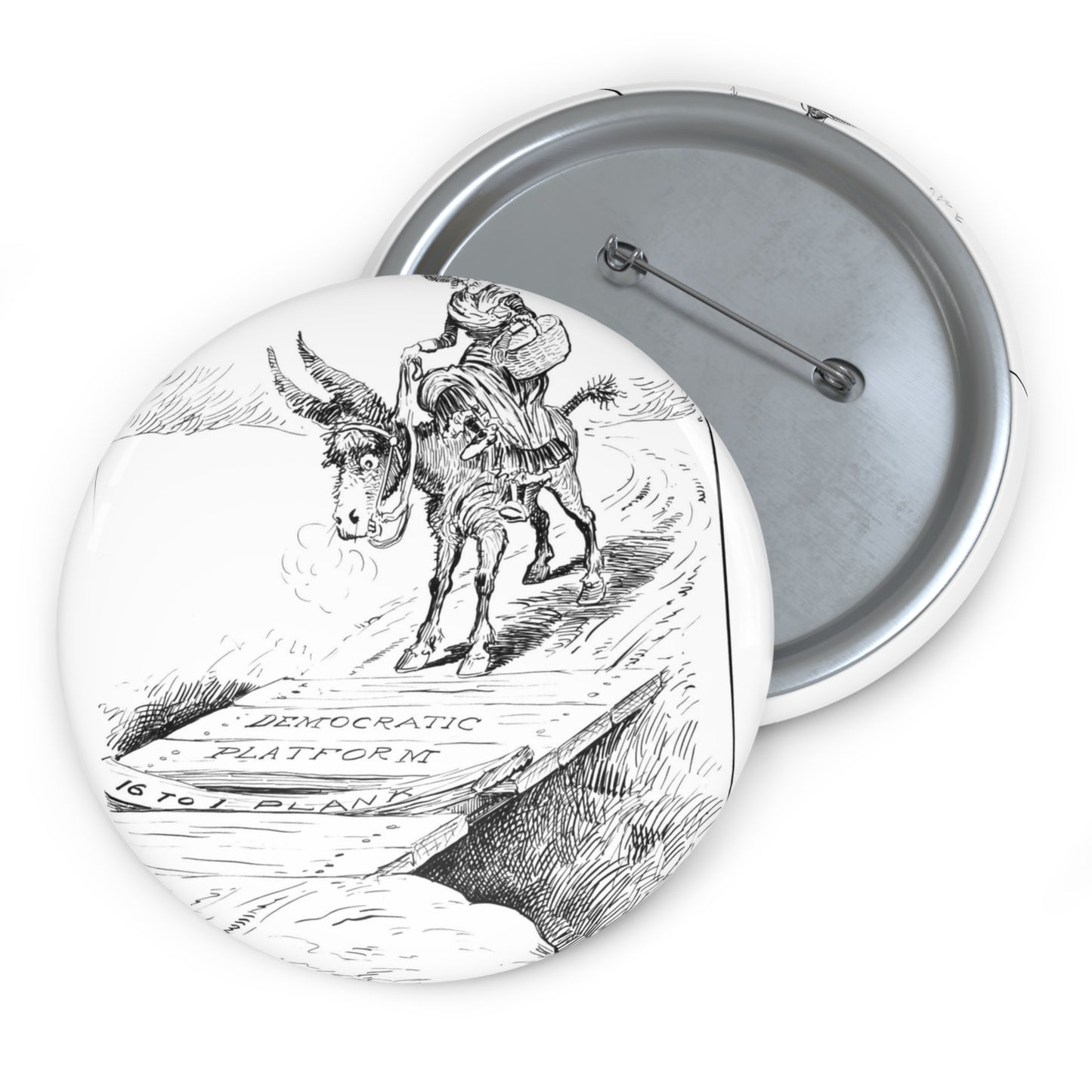 Skittish - Political cartoon, public domain image Pin Buttons with Crisp Design
