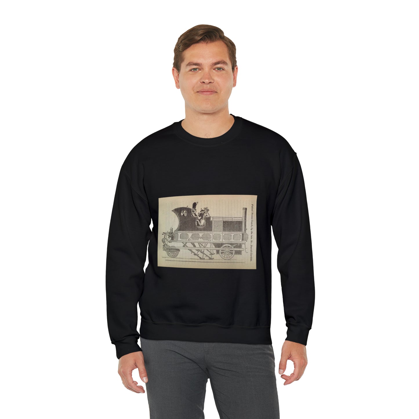 Patent Drawing of Engine - Patent steam coach, by the late Mr. David Gordon Public domain  image Black Heavy Blend Adult Crew Neck SweatShirt