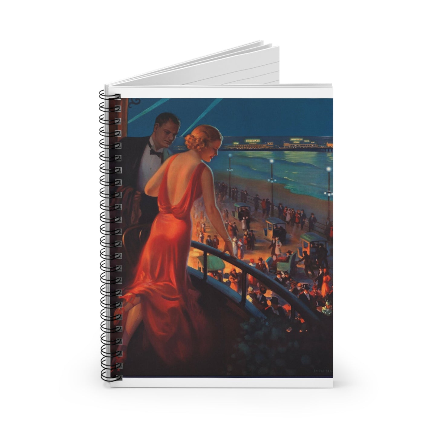 Detail, Atlantic City—America's Great All Year Resort, Pennsylvania Railroad, painting by Edward Mason Eggleston (cropped) Spiral Bound Ruled Notebook with Printed Cover