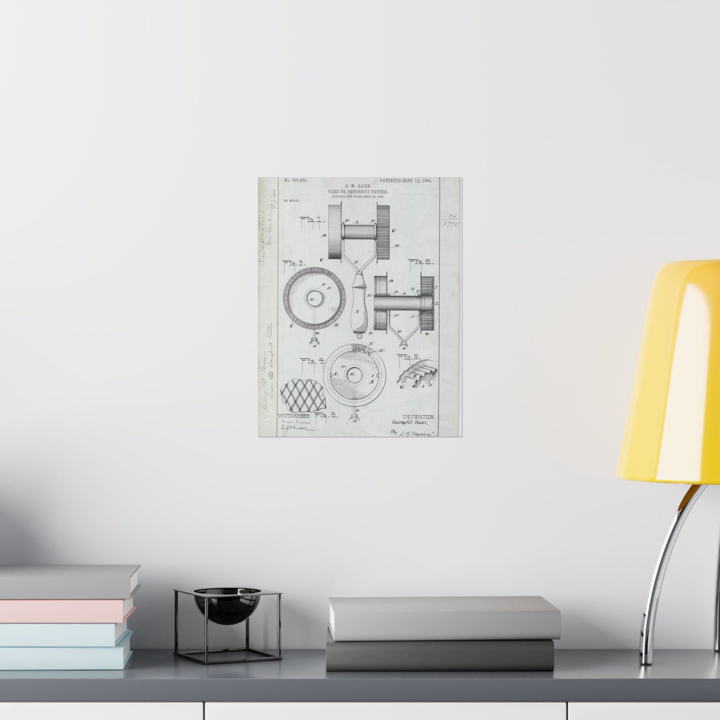 Patent Drawing of Engine - for G. W. Baier's Cake or Doughnut Cutter Public domain  image High Quality Matte Wall Art Poster for Home, Office, Classroom