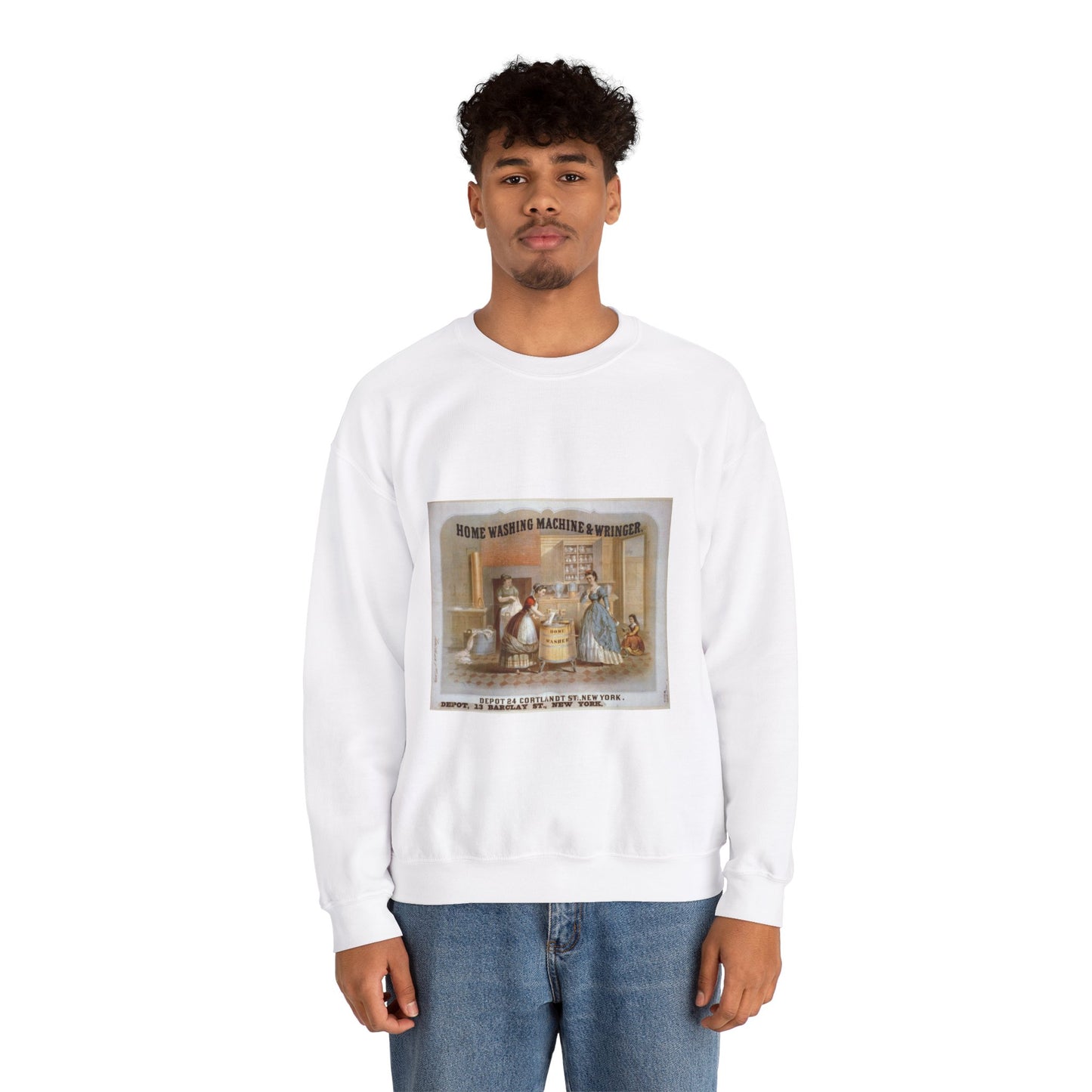 Home washing machine & wringer - A painting of a woman washing a child in a kitchen White Heavy Blend Adult Crew Neck SweatShirt