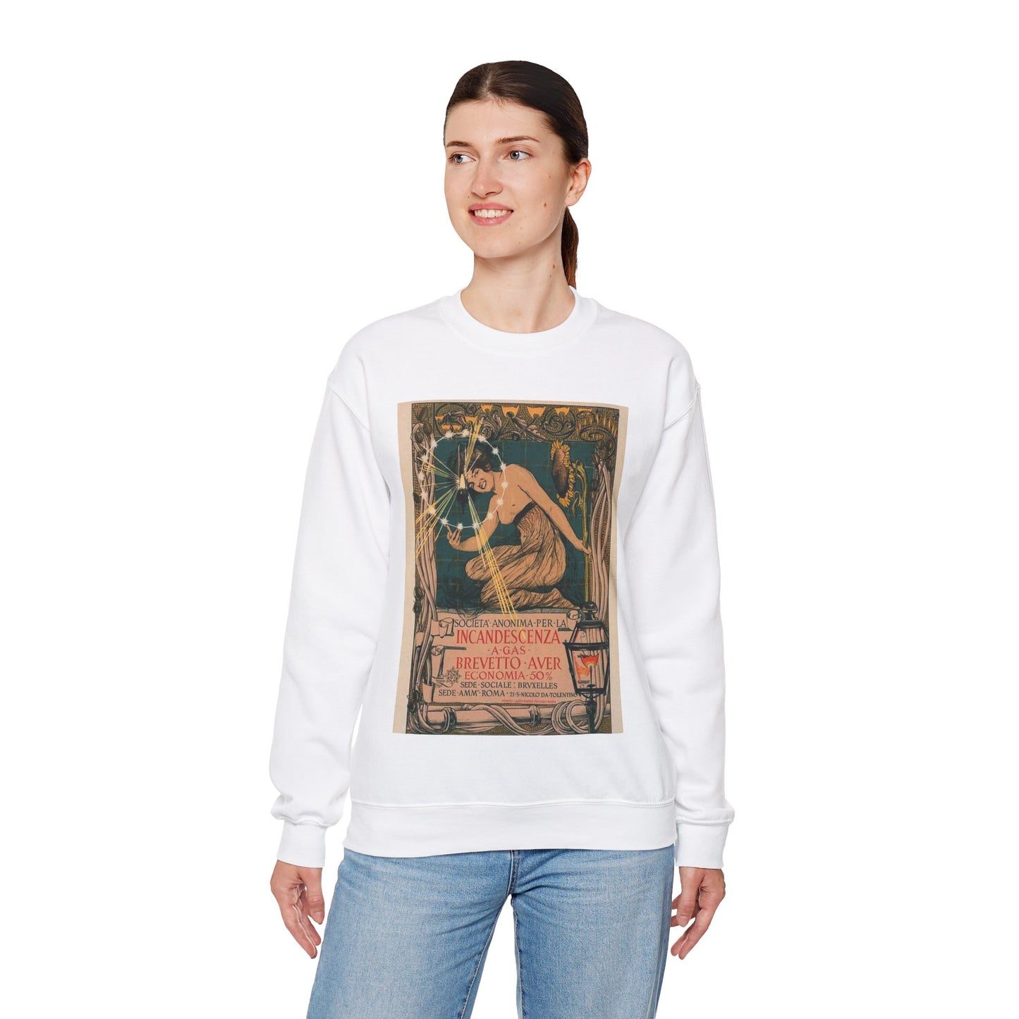 Affiche italienne pour l' "Incandescence par le Gaz, Système Auer" White Heavy Blend Adult Crew Neck SweatShirt
