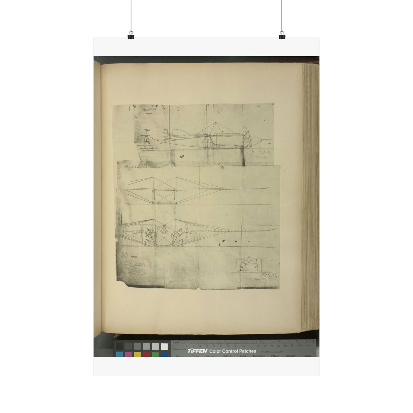 Patent drawing - Planche I et II du brevet n° 111.574 pris en France le 16 février 1876, par Penaud et Gauchot, pour «Un aéro-plane ou appareil aérien volant». Public domain  image High Quality Matte Wall Art Poster for Home, Office, Classroom
