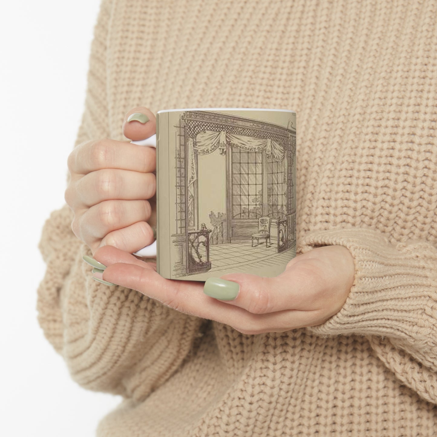 Vestibule : décor de baie en bois découpé sur treillage doré. Lambris, meubles et porte en bois de frêne verni. Etoffe des sièges et de la baie en soie brochée. Beautiful Novelty Ceramic Coffee Mug 11oz