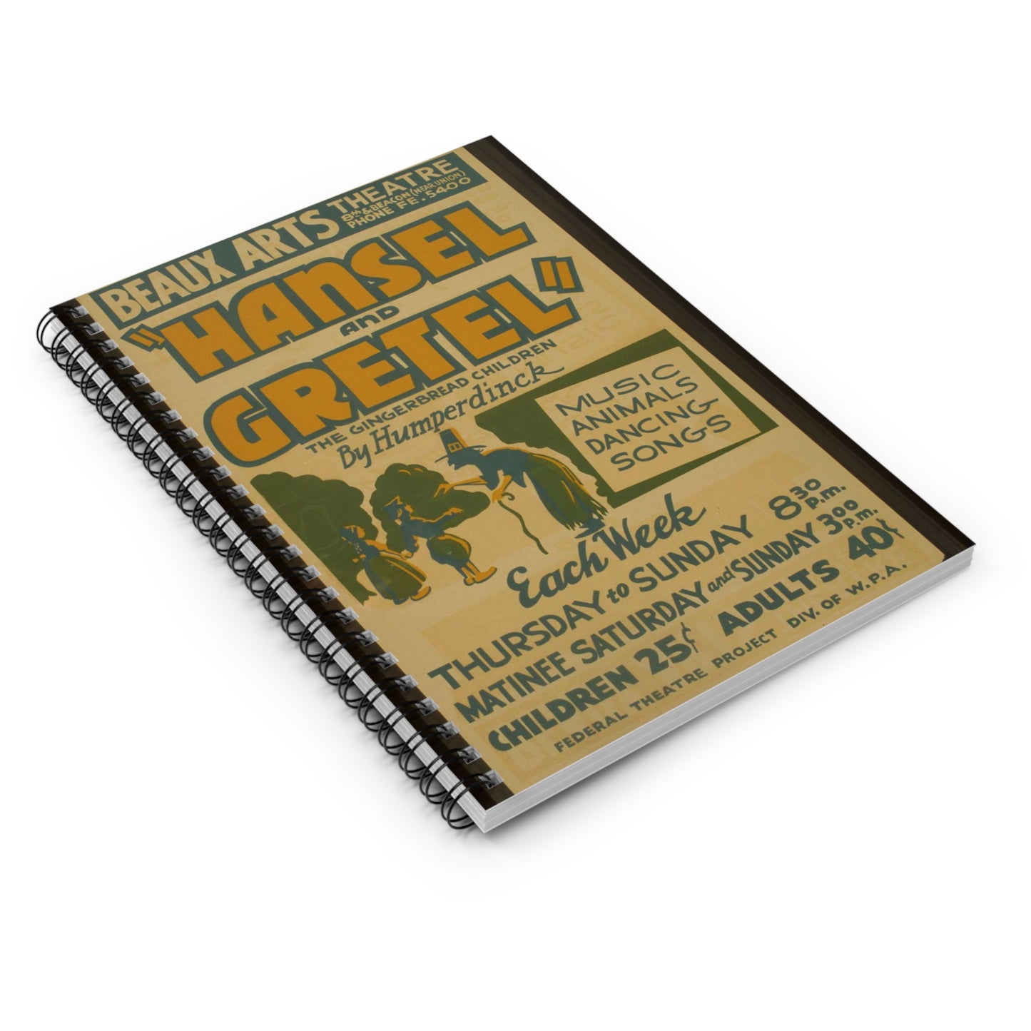 "Hansel and Gretel," the gingerbread children by Humperdinck Music, animals, dancing, songs. Spiral Bound Ruled Notebook with Printed Cover