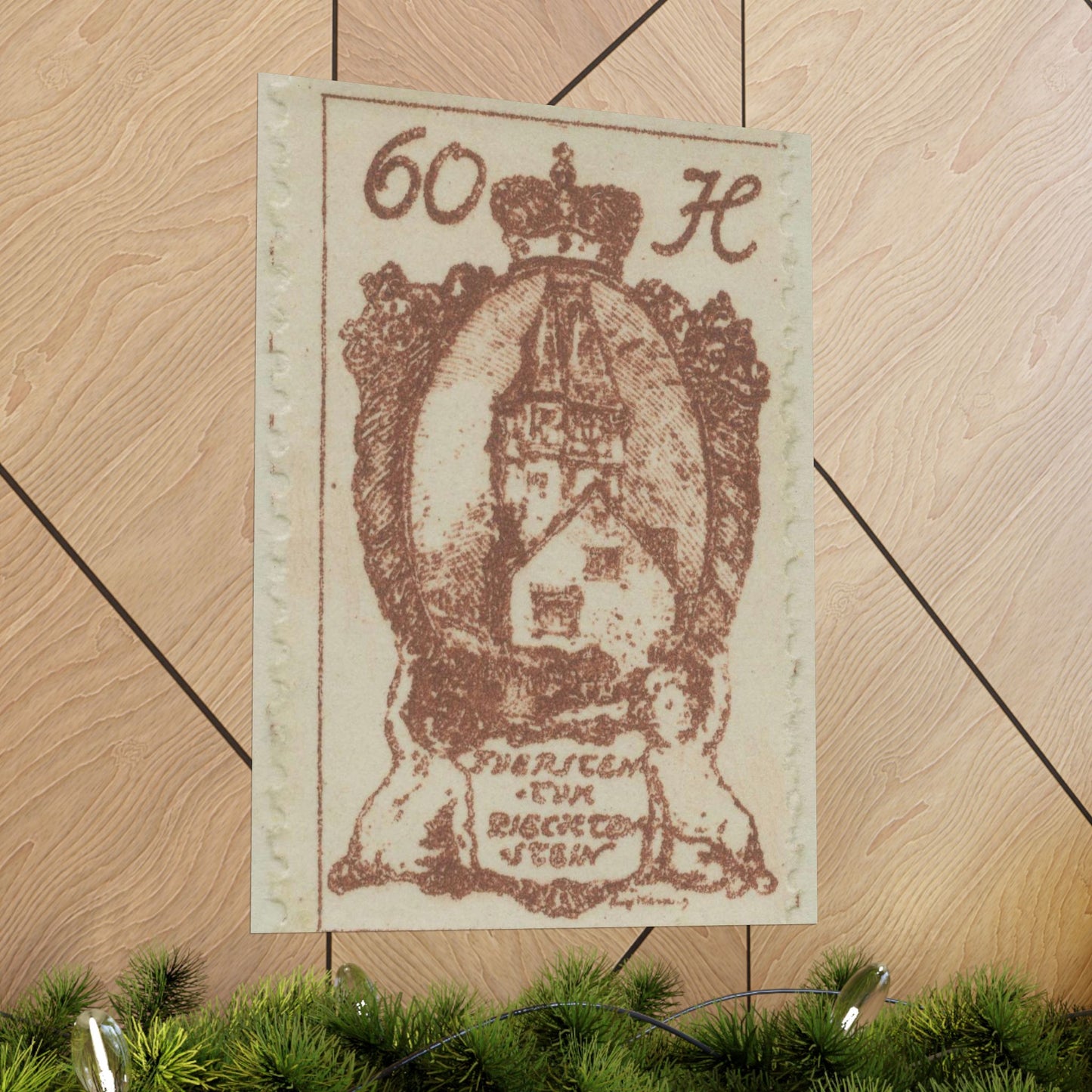 Frimärke ur Gösta Bodmans filatelistiska motivsamling, påbörjad 1950.Frimärke från Liechtenstein, 1920. Motiv av Röda Tornet i Vaduz. High Quality Matte Wall Art Poster for Home, Office, Classroom