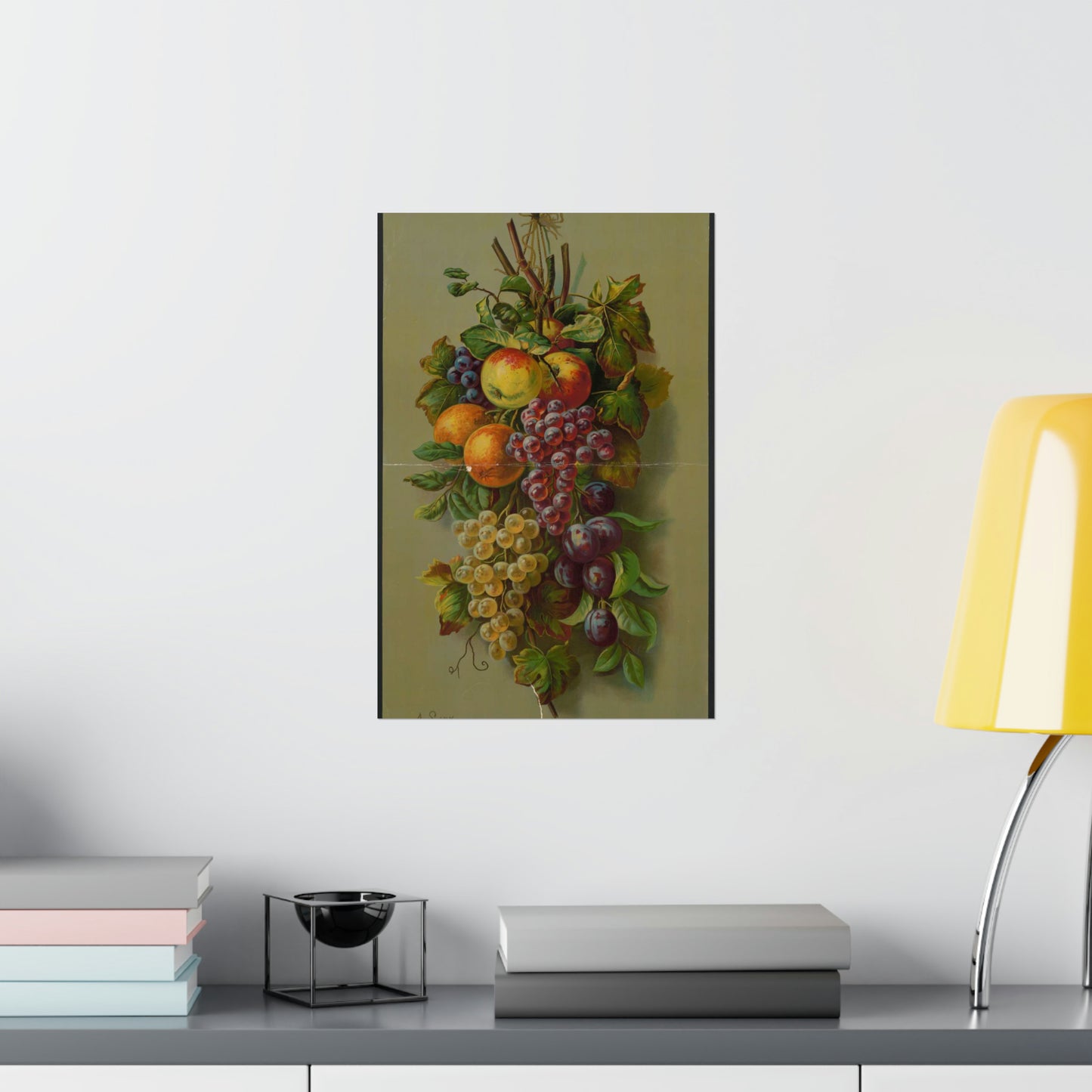 Apples, Plums & grapes, no. 8266 High Quality Matte Wall Art Poster for Home, Office, Classroom