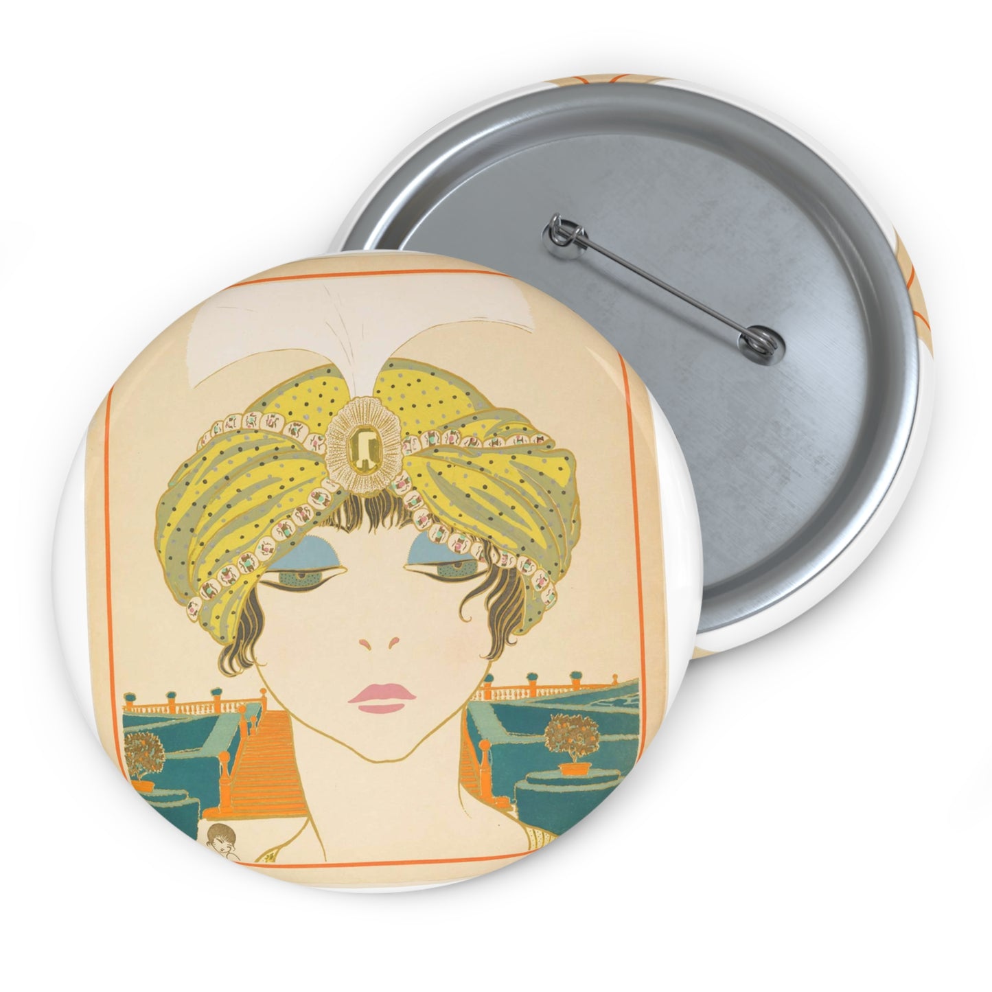 Book Illustration, Les choses de Paul Poiret vues par Georges Lepape (Items by Paul Poiret as seen by George Lepape), Woman in a Turban, plate 6, 1911 (CH 68775933) Pin Buttons with Crisp Design