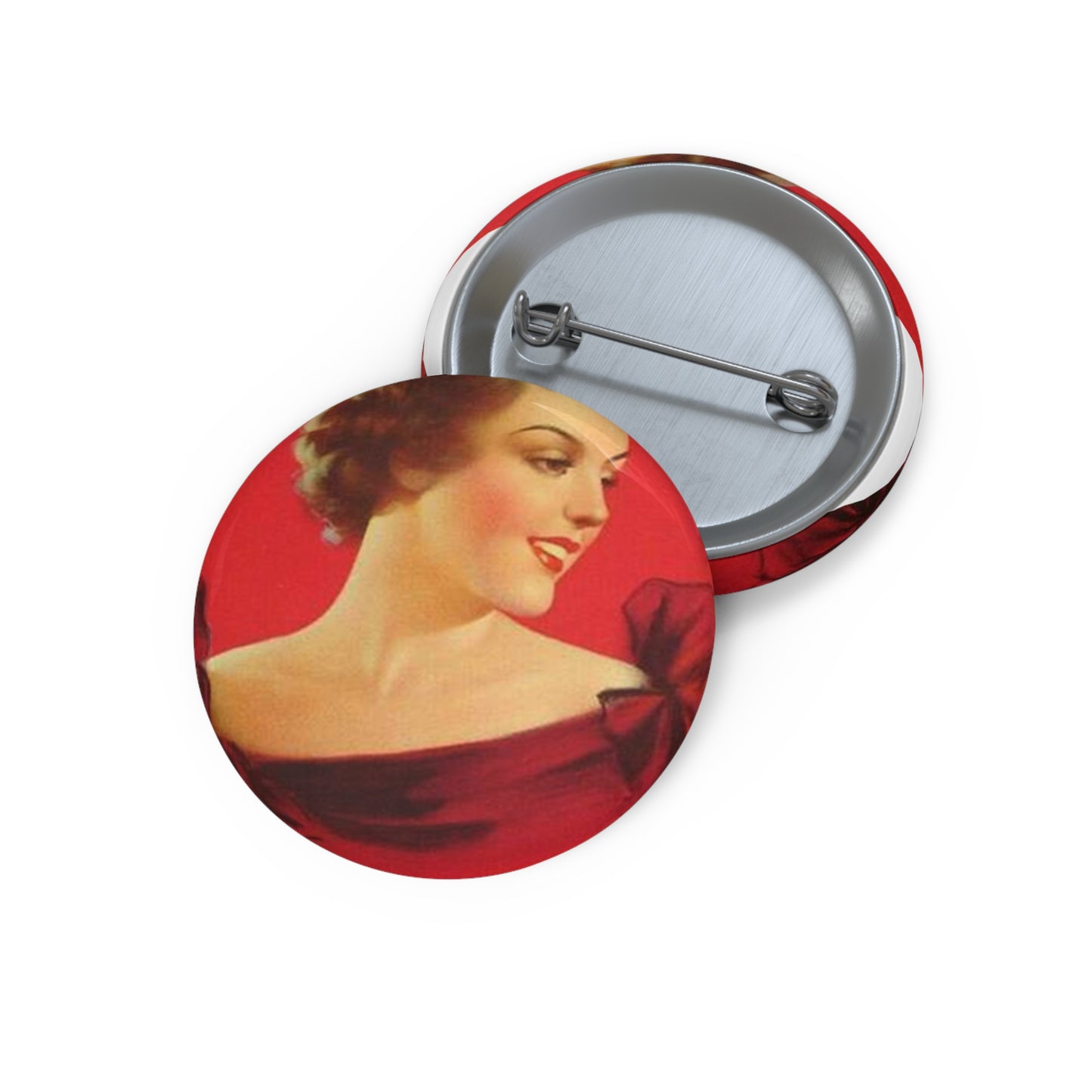 Brunette girl head, red background, painting by Edward Mason Eggleston Pin Buttons with Crisp Design