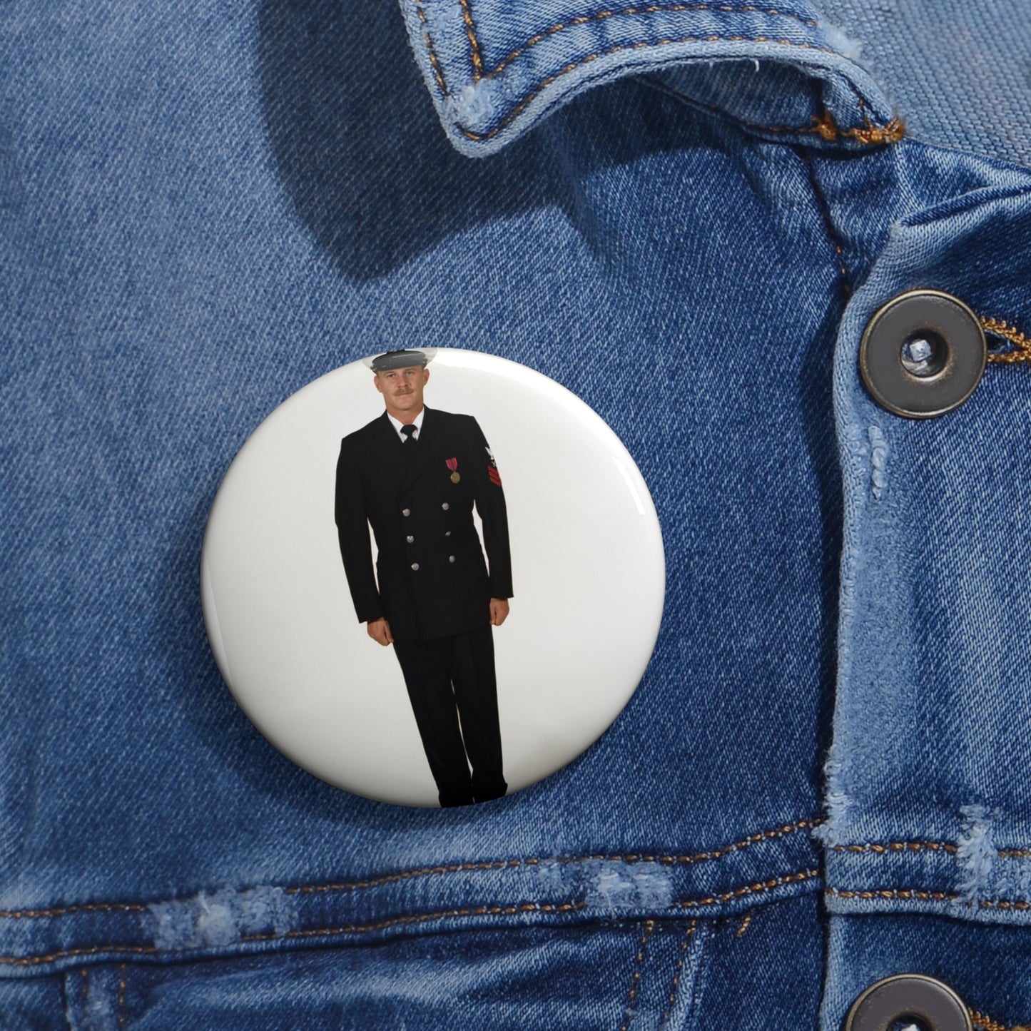 Uniform: Full dress blue, Navy enlisted men, ranks E-1 through E-6 Pin Buttons with Crisp Design