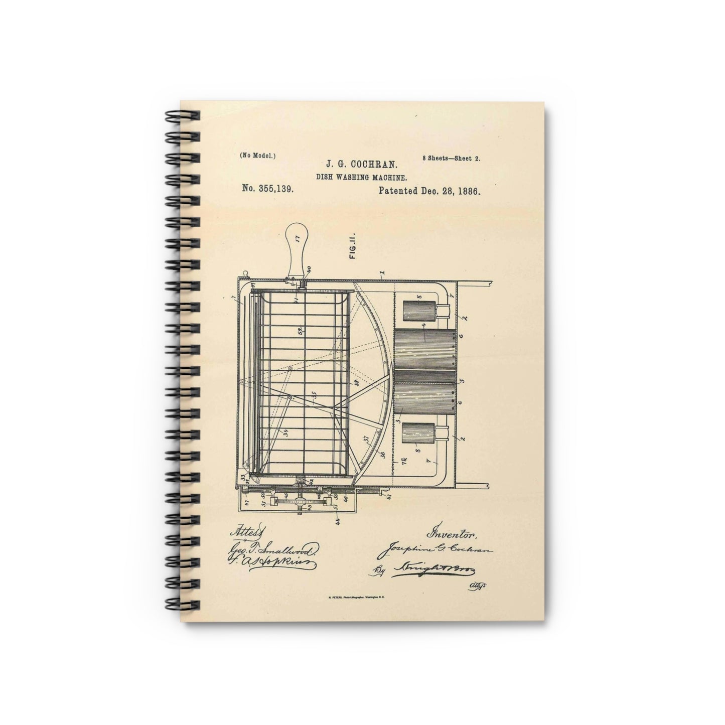 Patent Case File No. 355,139, Dish Washing Machine, Inventor Josephine G. Cochran - DPLA - 1a806ea5879c9a272713bca02da1a760 (page 56) Spiral Bound Ruled Notebook with Printed Cover