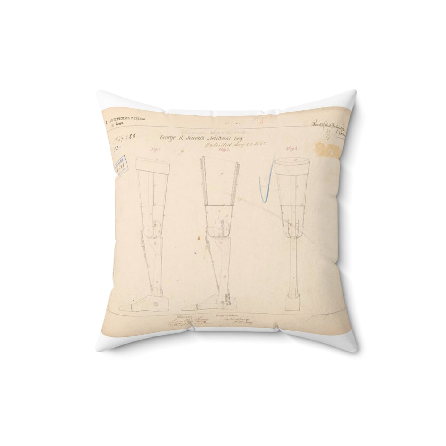 Patent drawing - Drawing of Artificial Leg Public domain  image Decorative Accent Square Pillow