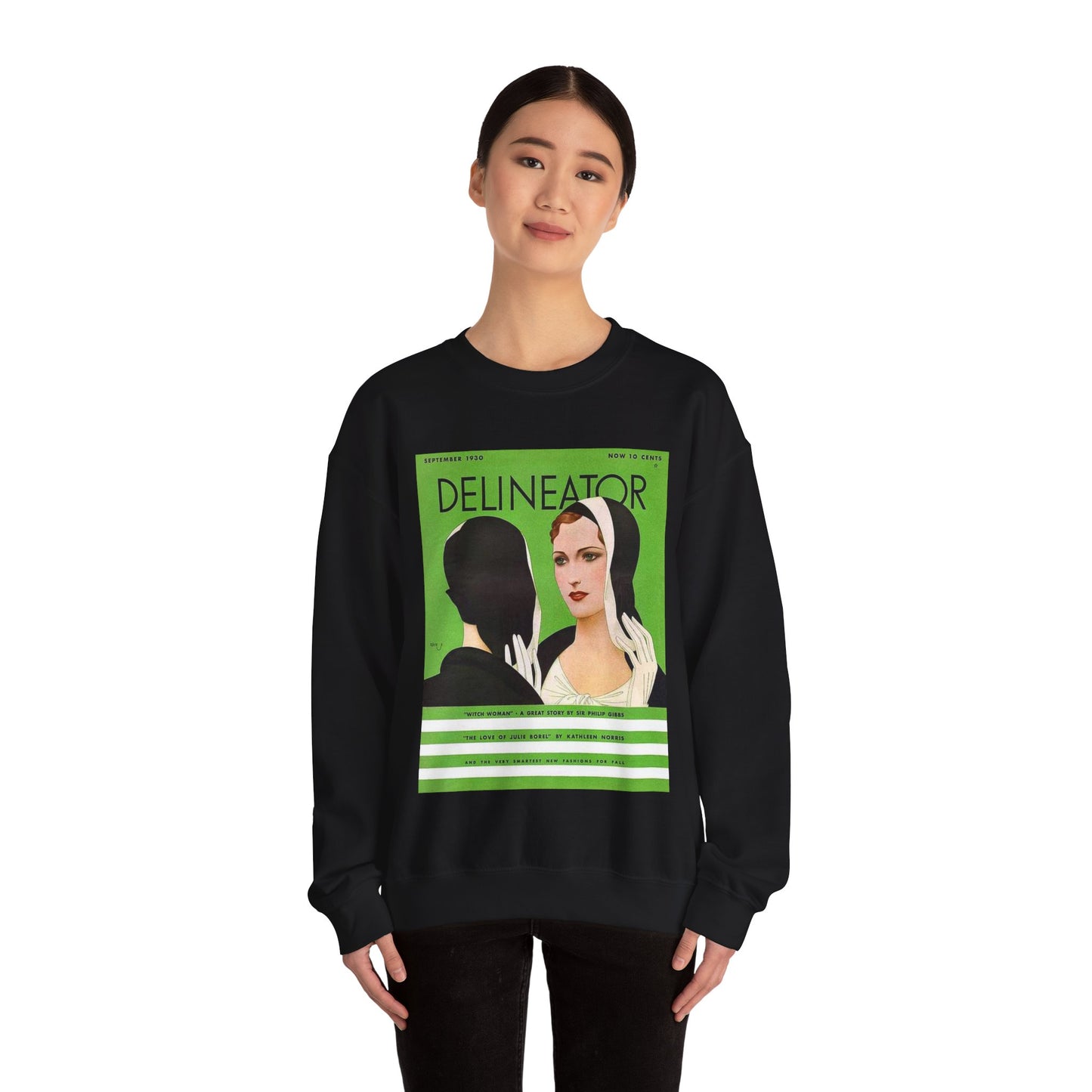 Delineator 1930-09 - Art Deco public domain image Black Heavy Blend Adult Crew Neck SweatShirt