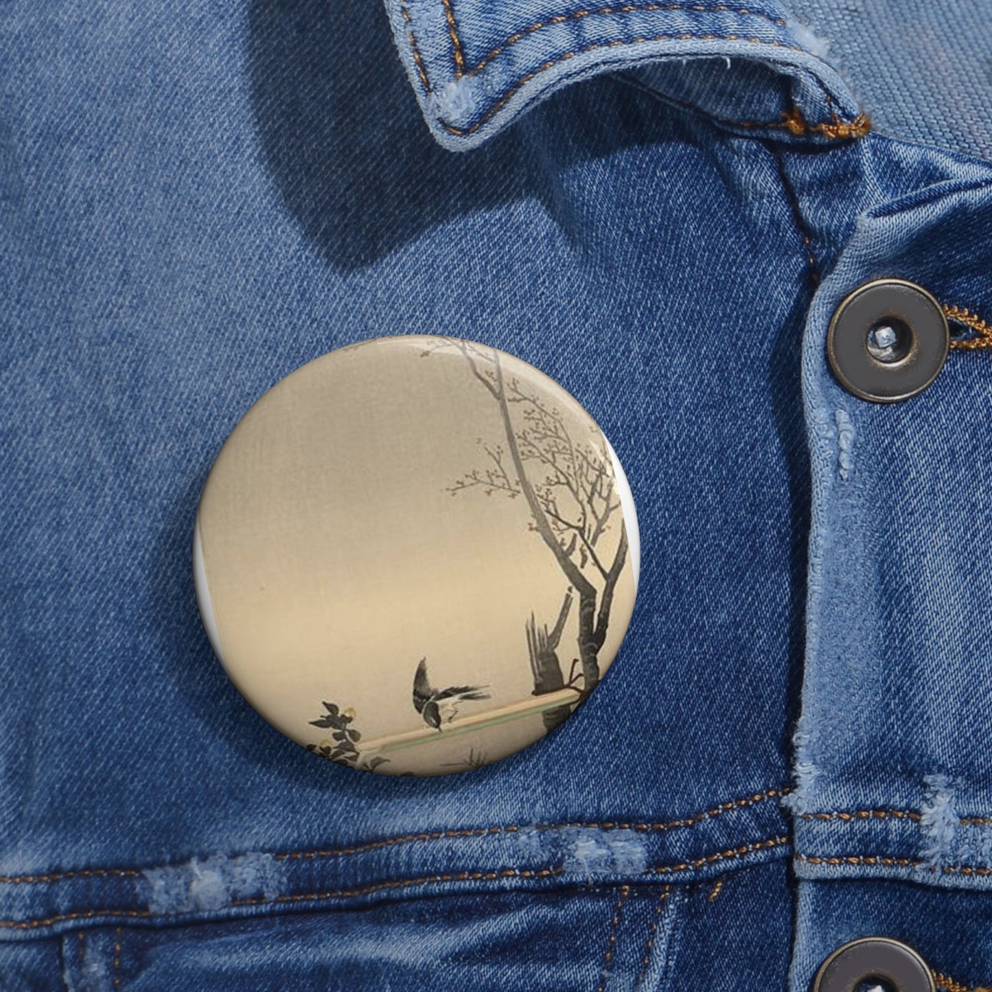 Koson - stonechat, Ohara Koson Pin Buttons with Crisp Design