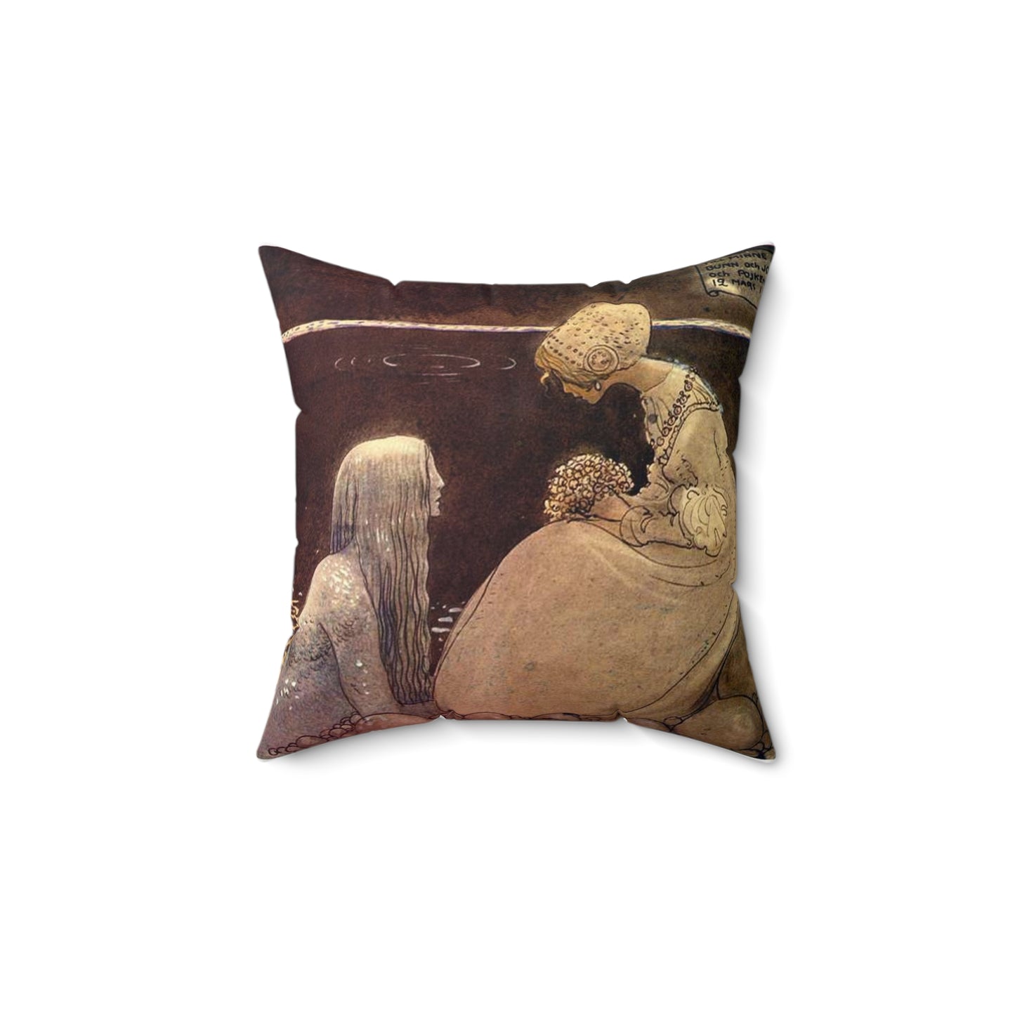 Sjoekungen by John Bauer 1911 - Drawing. Public domain image. Decorative Accent Square Pillow