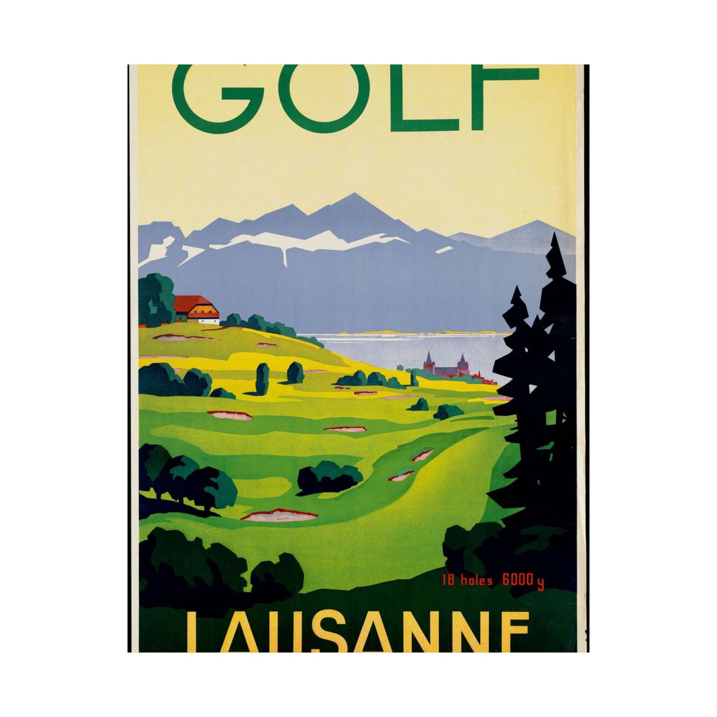 Poster - Golf. Lausanne - Public domain lithograph High Quality Matte Wall Art Poster for Home, Office, Classroom