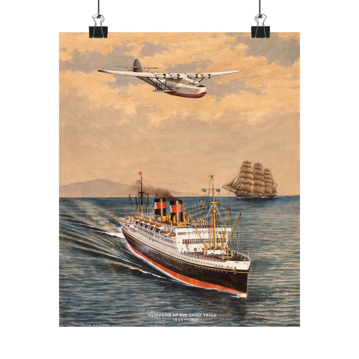 The China Clippers, by H. Shimidzu High Quality Matte Wall Art Poster for Home, Office, Classroom