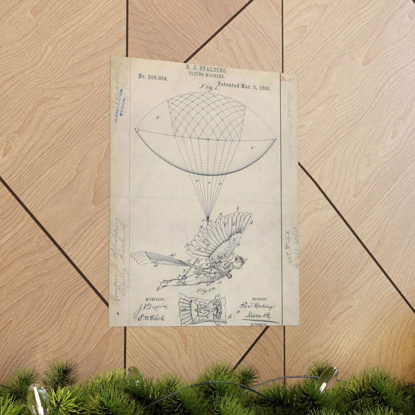 Patent drawing - for R. J. Spalding's Flying Machine Public domain  image High Quality Matte Wall Art Poster for Home, Office, Classroom