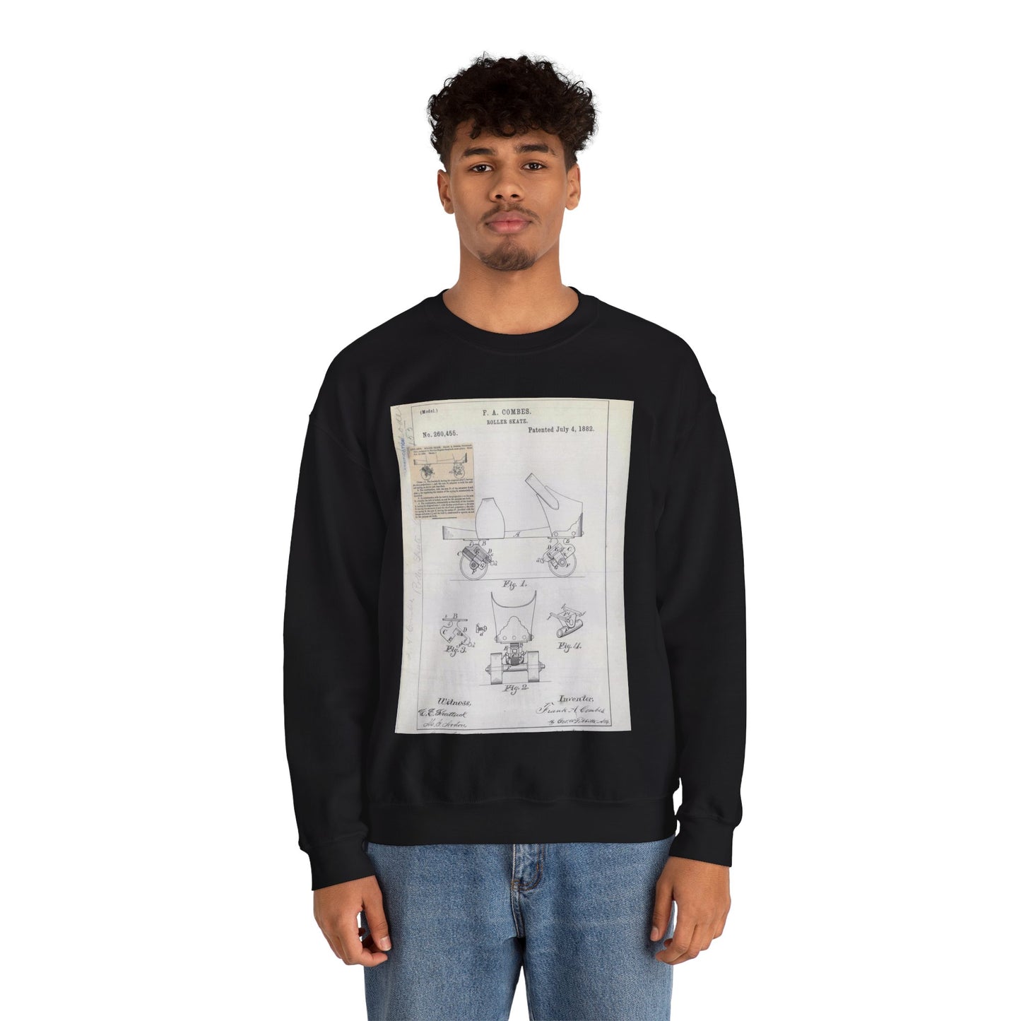 Patent drawing - for F. A. Combes' Roller Skate Public domain  image Black Heavy Blend Adult Crew Neck SweatShirt