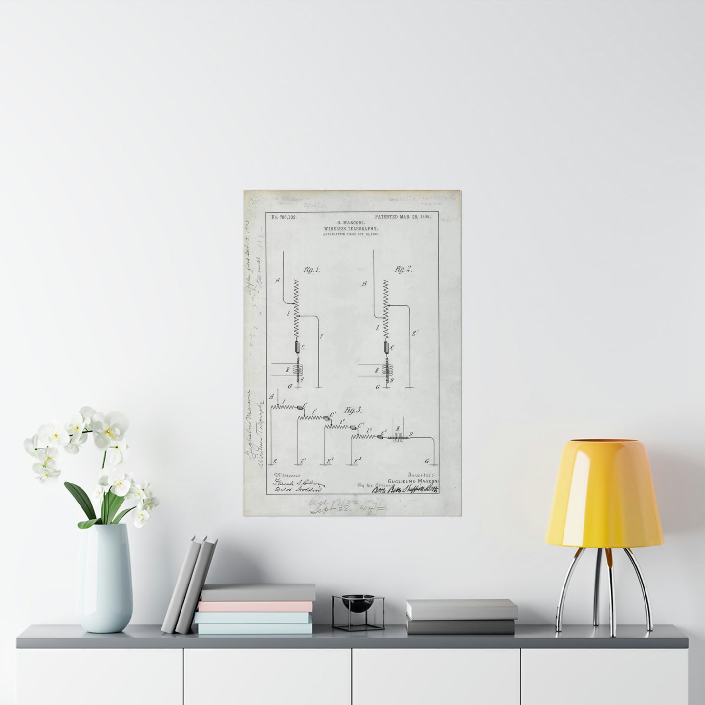 Patent drawing - for G. Marconi's Wireless Telegraphy Public domain  image High Quality Matte Wall Art Poster for Home, Office, Classroom