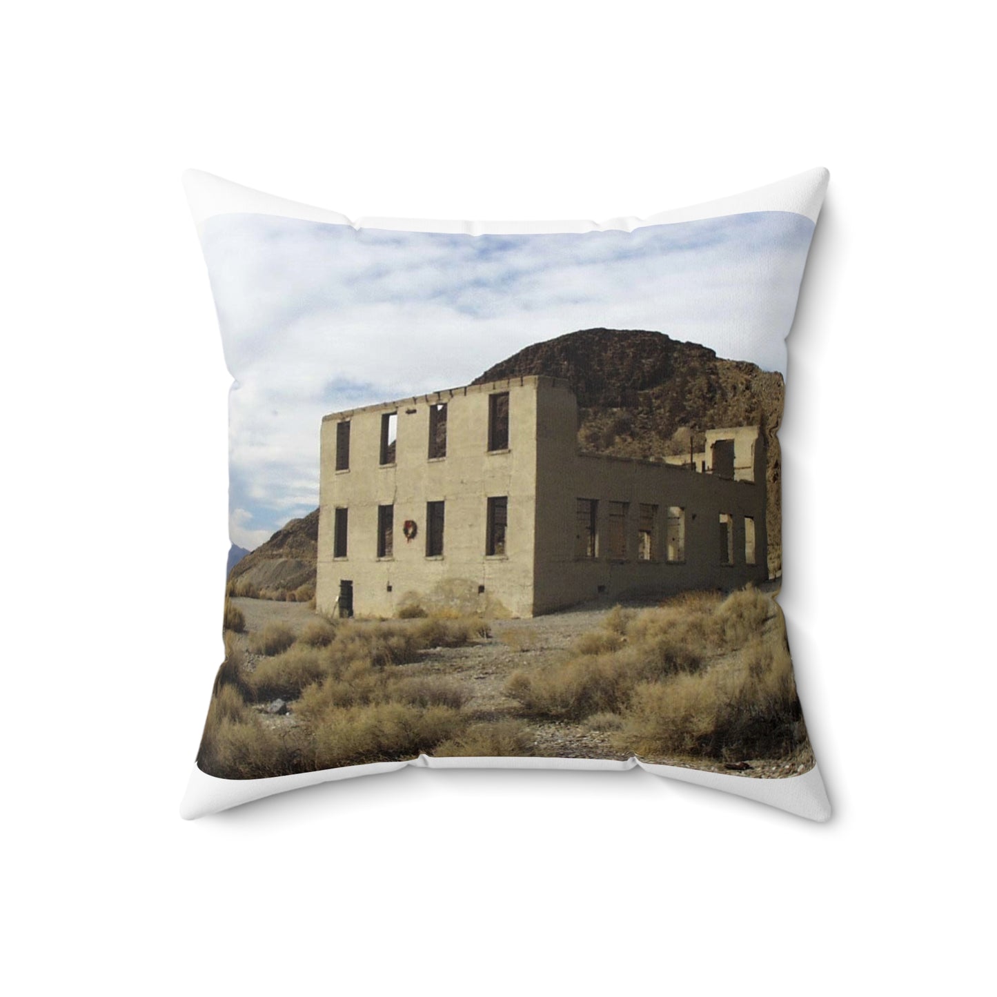 Death Valley Scenic Byway - An Abandoned Structure in Rhyolite Decorative Accent Square Pillow