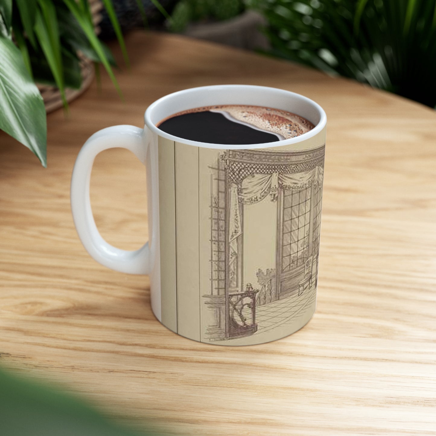 Vestibule : décor de baie en bois découpé sur treillage doré. Lambris, meubles et porte en bois de frêne verni. Etoffe des sièges et de la baie en soie brochée. Beautiful Novelty Ceramic Coffee Mug 11oz