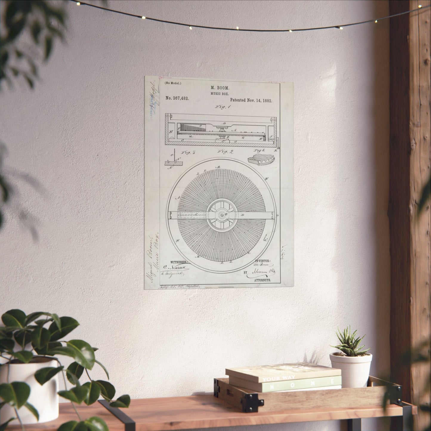 Patent Drawing of Engine - for M. Boom's Music Box Public domain  image High Quality Matte Wall Art Poster for Home, Office, Classroom