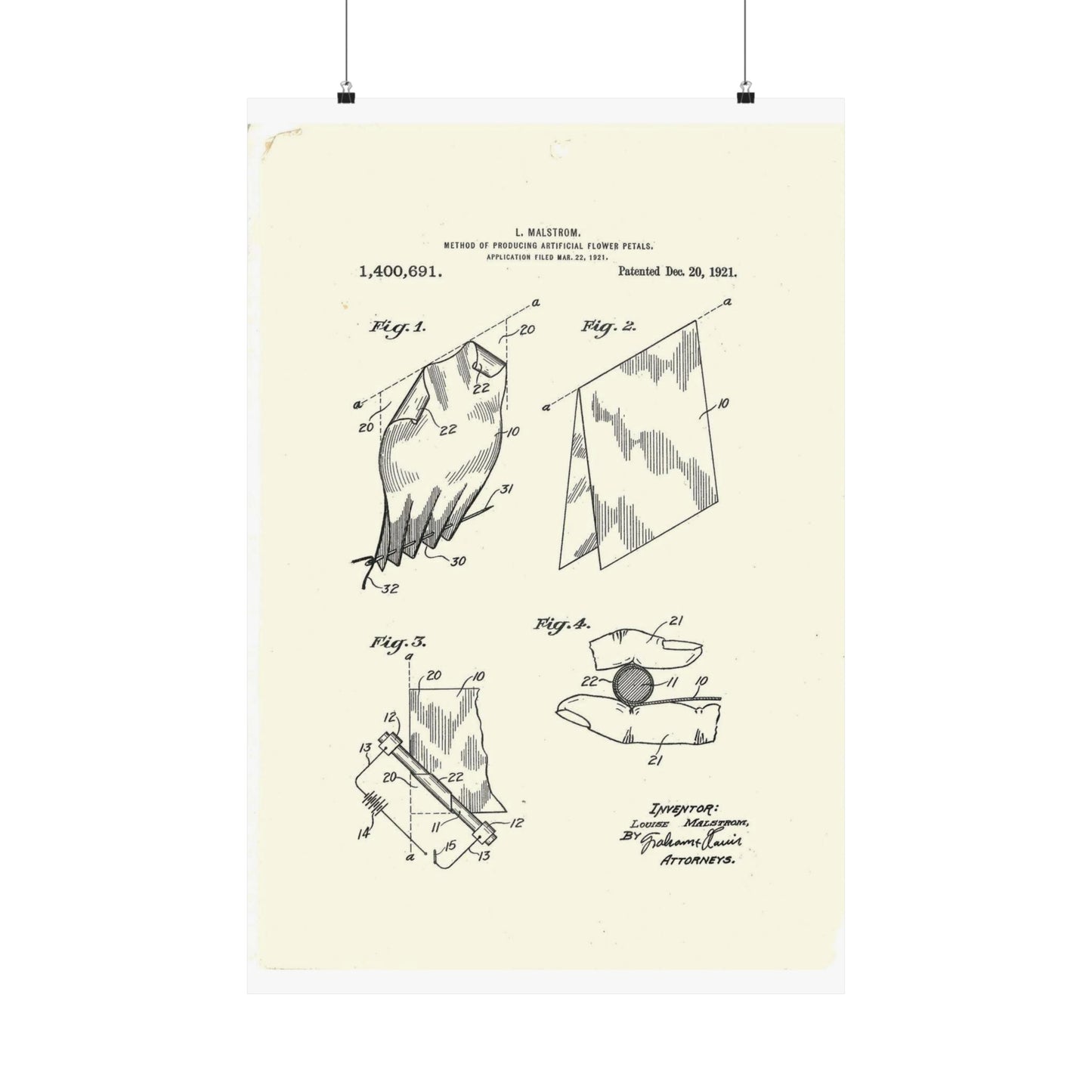 Patent Case File No. 1,400,691, Method of Producing Artificial-Flower Petals, Inventor- Louise Malstrom. - DPLA - 6710c28c24e0449480bf0fb8ddb4a41d (page 4) High Quality Matte Wall Art Poster for Home, Office, Classroom