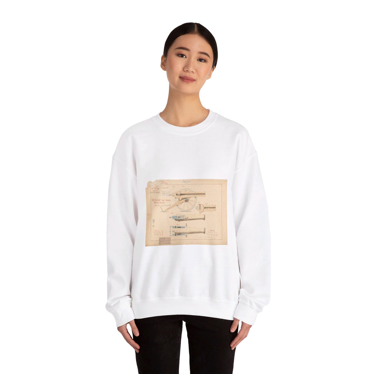 Patent drawing - Drawing of Improved Breech Loading Cannon Public domain  image White Heavy Blend Adult Crew Neck SweatShirt