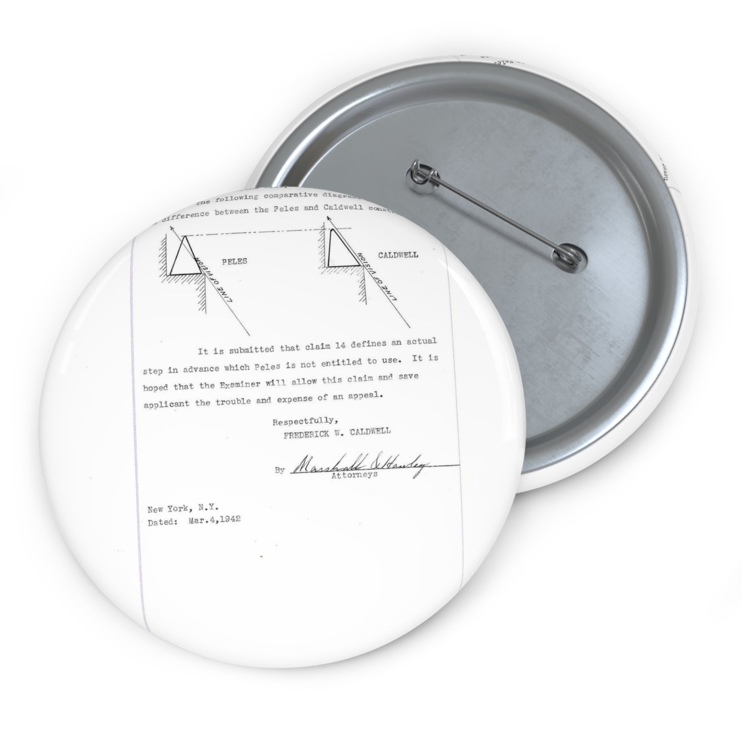 Patent Case File No. 2,298,194, Birdproofing, Inventor- Frederick W. Caldwell. - DPLA - 74c301010ed26c59dcbf62dd3cb26c47 (page 52) Pin Buttons with Crisp Design