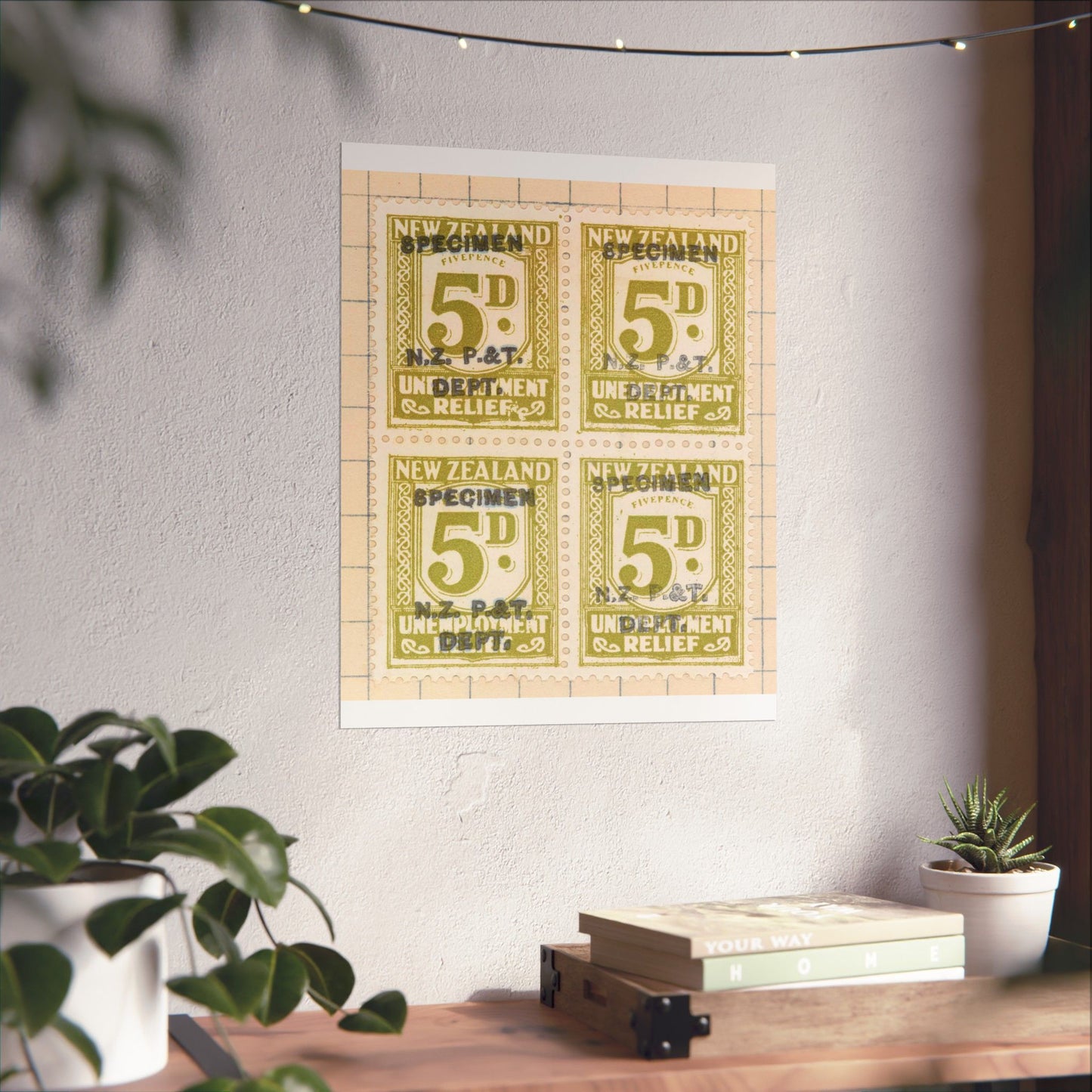 Block of five penny Unemployment Relief stamps overprinted 'Specimen' High Quality Matte Wall Art Poster for Home, Office, Classroom