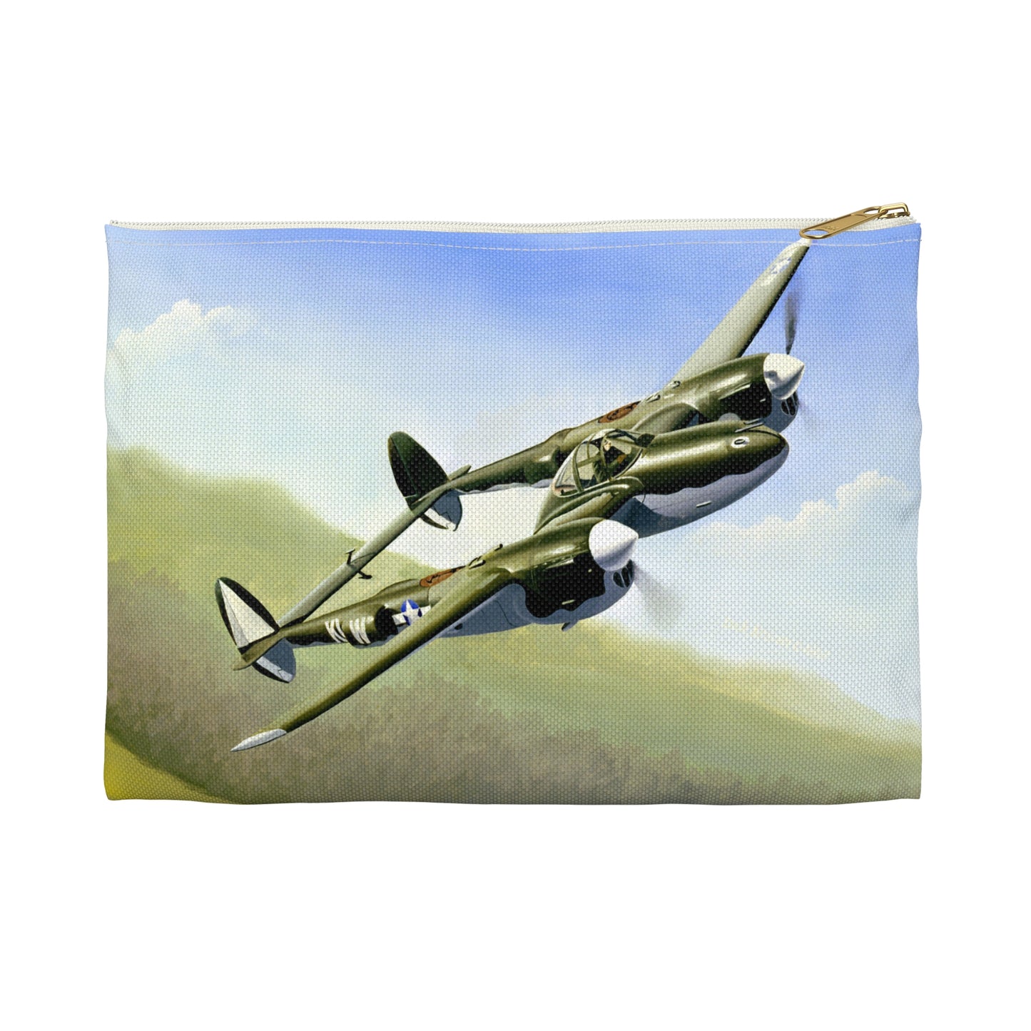 Artwork: "P-38 Lightning Artist: Dick Kramer (US Air Force Art Collection) Large Organizer Pouch with Black Zipper