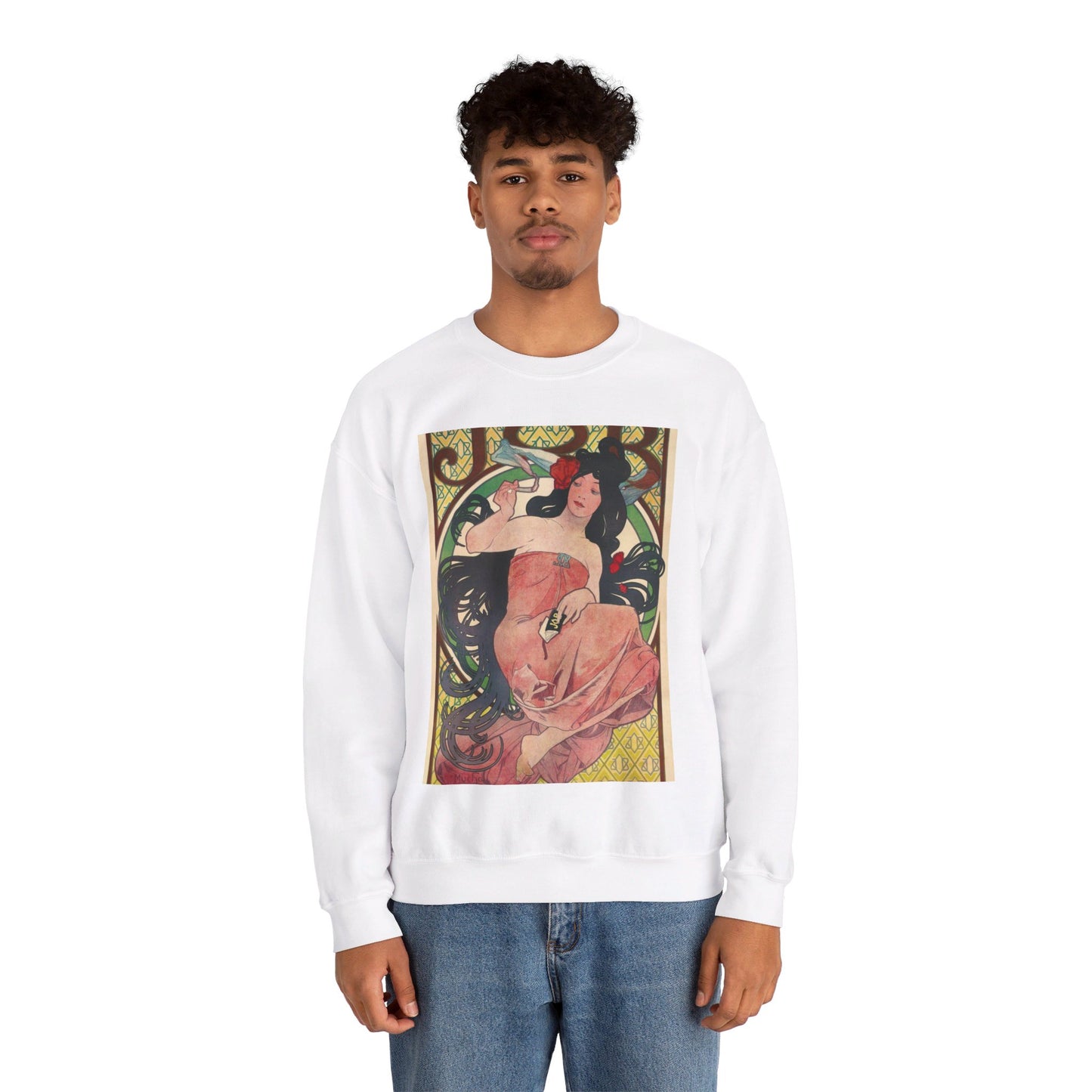 Alphonse Mucha - Job - Google Art Project White Heavy Blend Adult Crew Neck SweatShirt