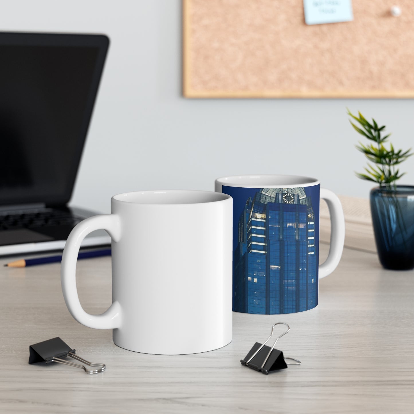 The upper reaches of Frost Bank Tower, a prominent Austin, Texas, skyscraper Beautiful Novelty Ceramic Coffee Mug 11oz