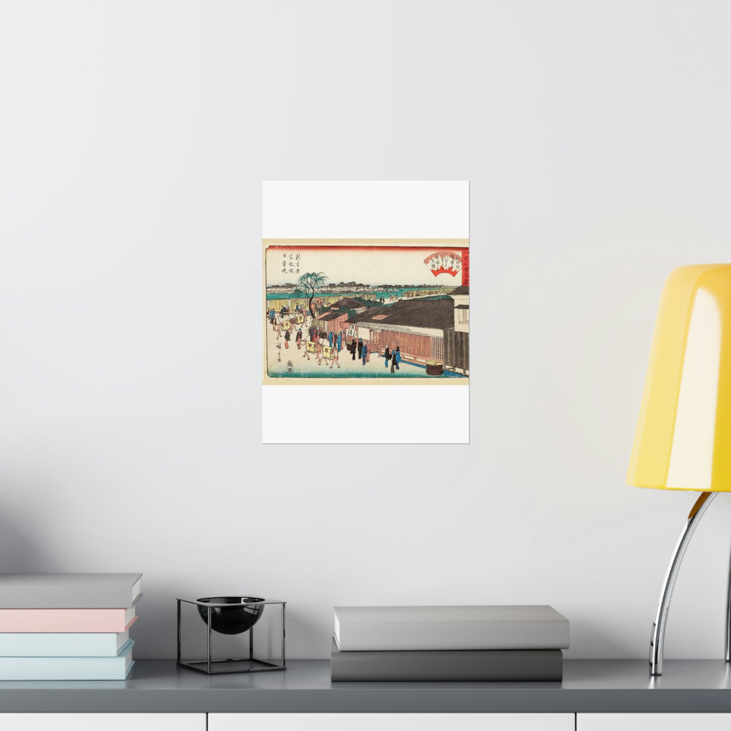 Hiroshige, Harimaya on the Emonzaka Slope of Nihon Embarkment at Shin-Yoshiwara (Shin yoshiwara emonzaka nihonzutsumi harimaya) High Quality Matte Wall Art Poster for Home, Office, Classroom