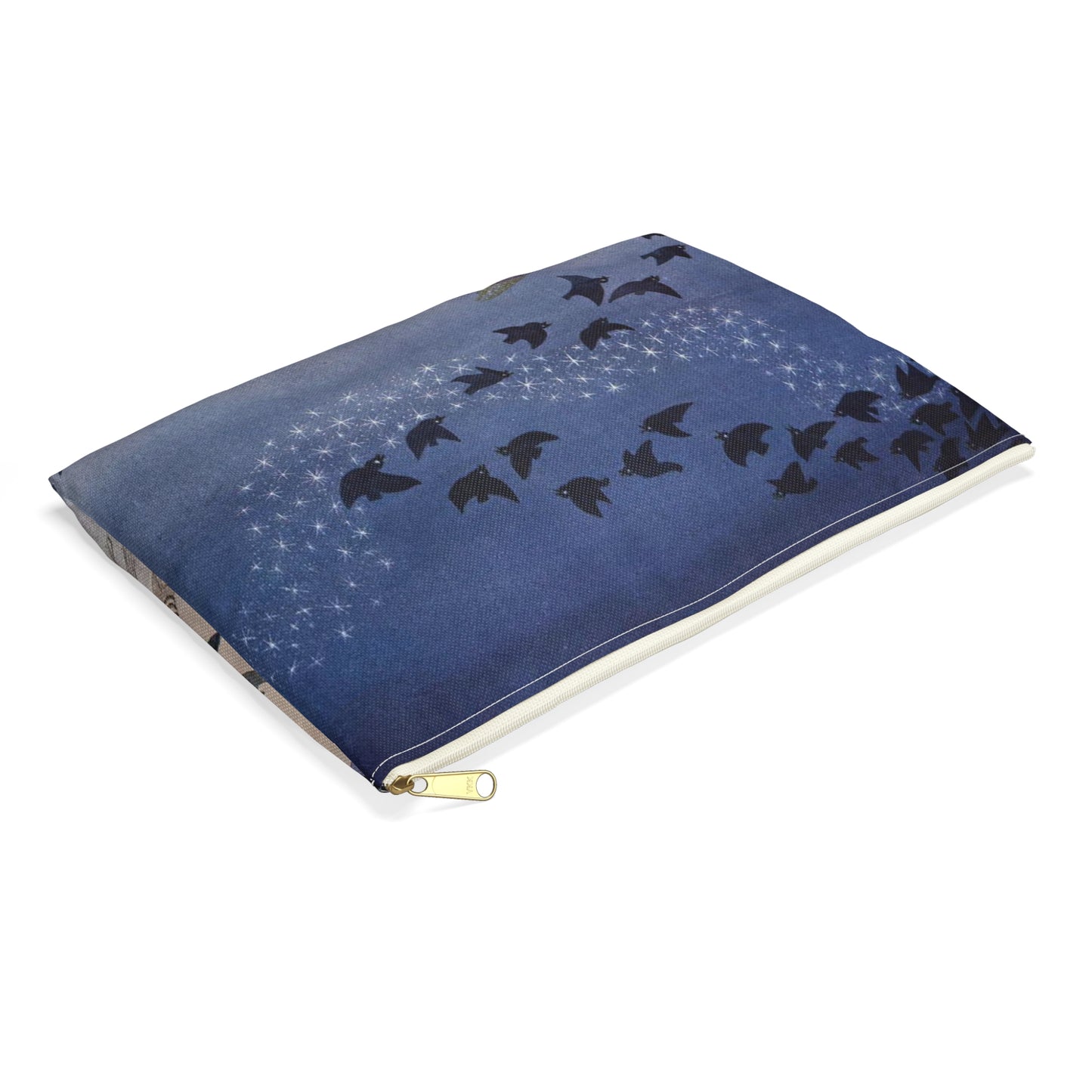 ‘No sooner had he whistled than he heard a whizzing and a whirring from all quarters, and such a large flock of birds swept down that they blackened all the field in which they settled’ (6278219321) Large Organizer Pouch with Black Zipper