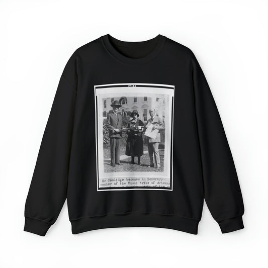 Mr. Coolidge becomes an honorary member of the Smoki [i.e., Hopi] tribe of Arizona--Miss Grace M. Sparks, Secty. of the Chamber of Commerce of Prescott, Ariz. and H.M. Watkins, Secty. of the Chamber of Phoenix Black Heavy Blend Adult Crew Neck SweatShirt