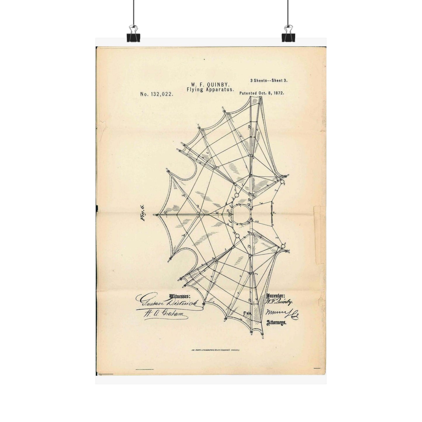 Patent Case File No. 132,022, Flying Apparatus, Inventor- Watson F. Quinby - DPLA - 1408d735868117dc44f964123674e332 (page 32) High Quality Matte Wall Art Poster for Home, Office, Classroom