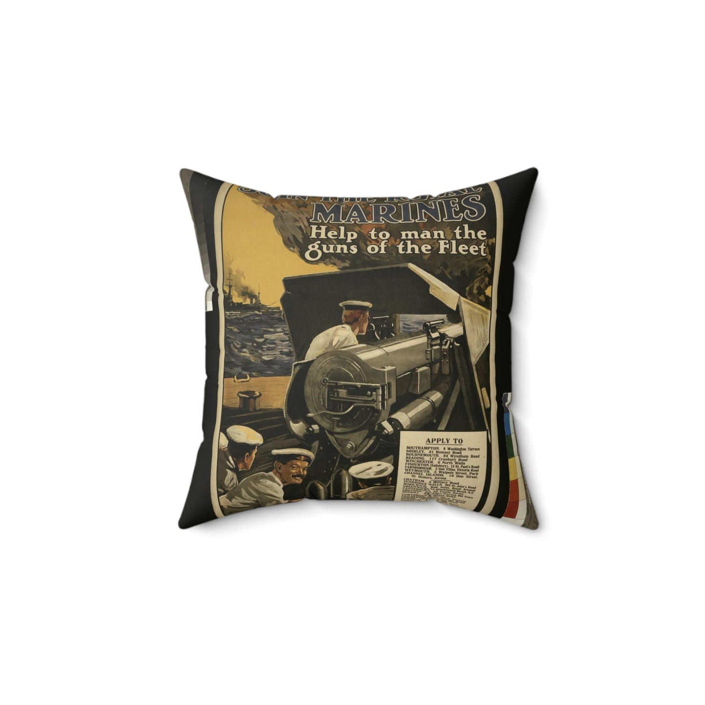 Join the Royal Marines. Help to man the guns of the fleet / W.H. Smith & Son, Printers, 55 Fetter Lane, London, E.C. Decorative Accent Square Pillow