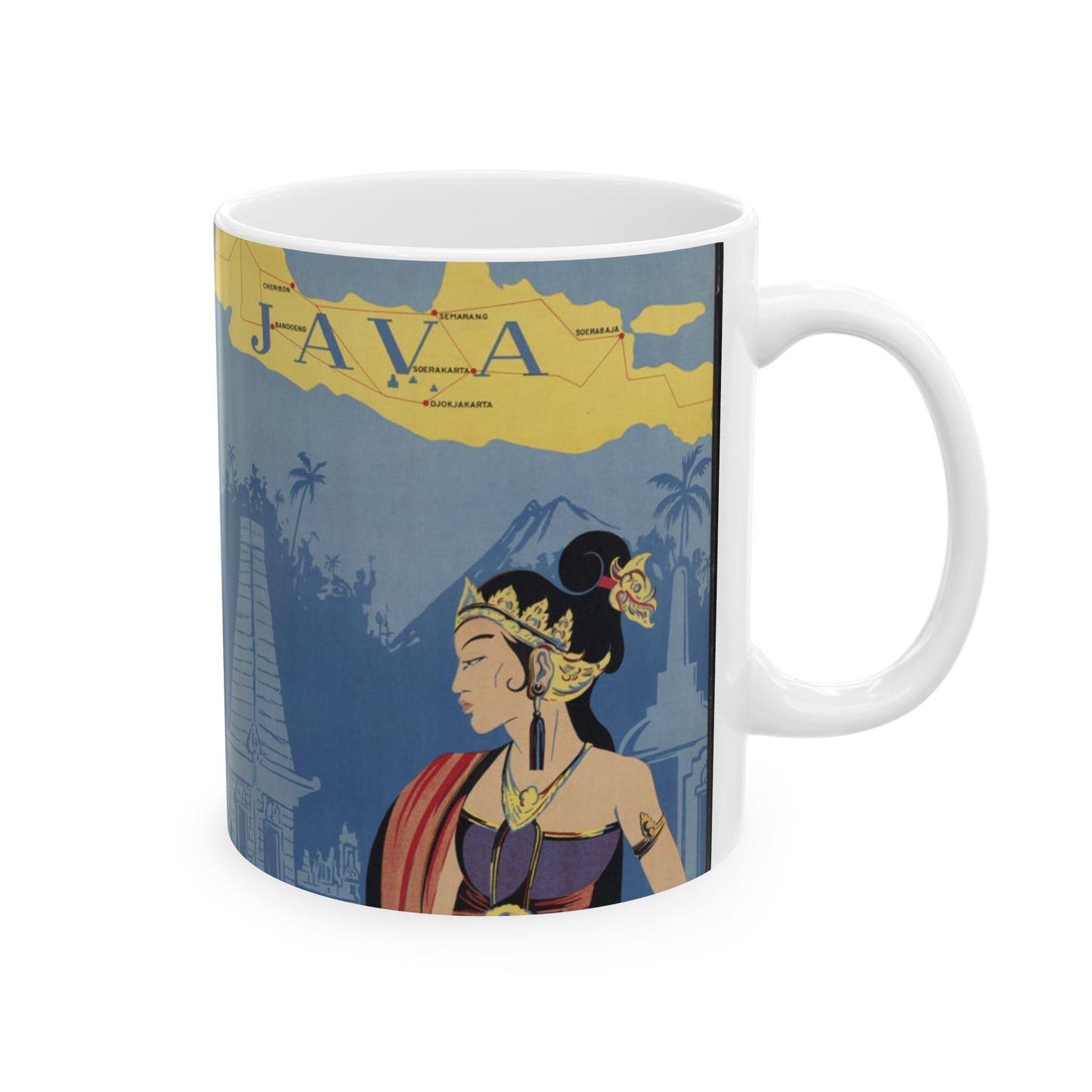 Java. Vintage Travel Poster., Art Deco Poster Beautiful Novelty Ceramic Coffee Mug 11oz