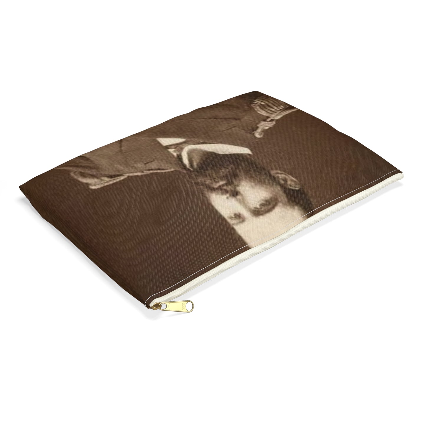 Foto A.Prat - A black and white photo of a man in uniform Large Organizer Pouch with Black Zipper