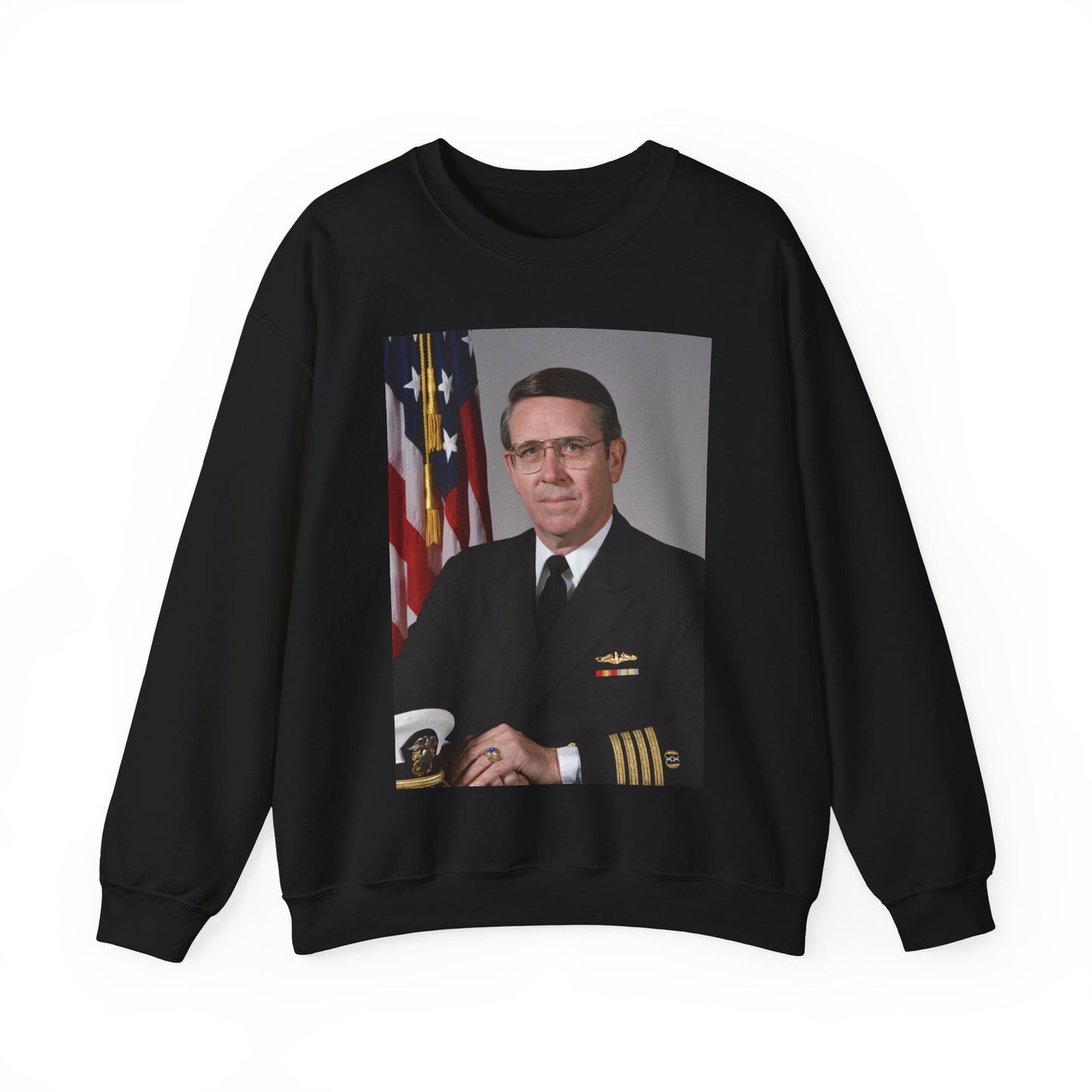 Portrait:  US Navy (USN) Captain (CAPT) Charles A. Hougland (uncovered) Black Heavy Blend Adult Crew Neck SweatShirt