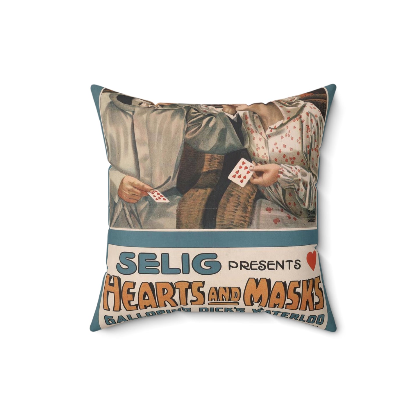 Selig presents hearts and masks Galloping Dick's waterloo, a sensational society drama taken from the famous novel by Harold MacGrath. Decorative Accent Square Pillow