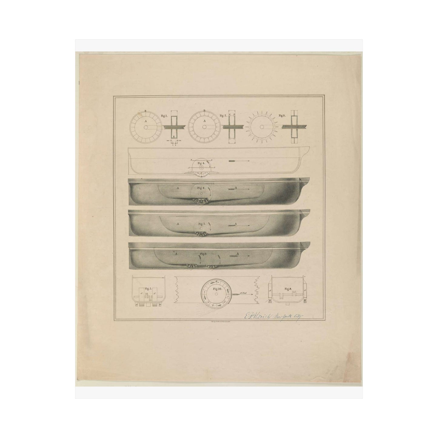 Patent Drawing of Engine - [Design drawings for paddle wheel steamer] / lith. by N. Currier, 2 Spruce St. N.Y. Public domain  image High Quality Matte Wall Art Poster for Home, Office, Classroom