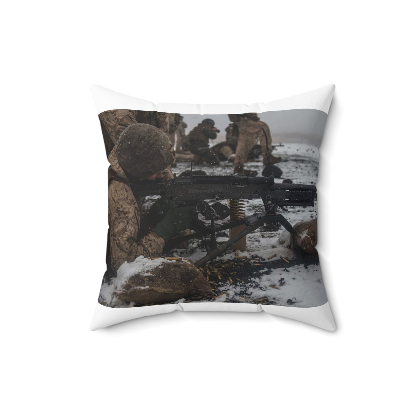 U.S. Marine Corps Lance Cpl. Jimmy Medders, a machine Decorative Accent Square Pillow