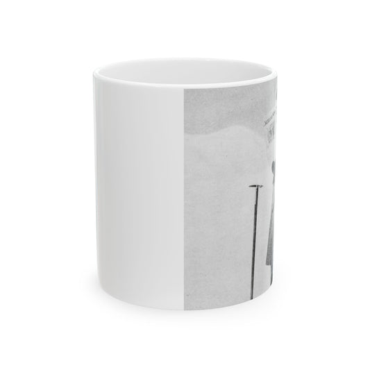 FannyBullockWorkmanVotesWomen - A woman standing in the snow holding a sign Beautiful Novelty Ceramic Coffee Mug 11oz