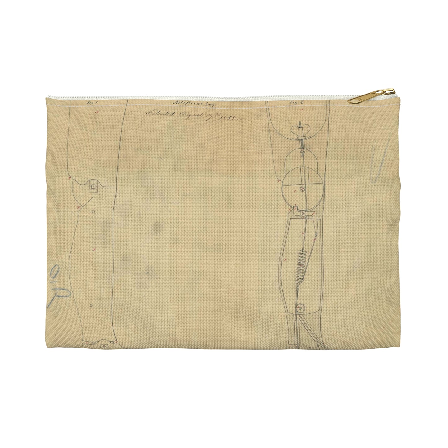 Patent drawing - for Jonathan Russell's Artificial Leg Public domain  image Large Organizer Pouch with Black Zipper