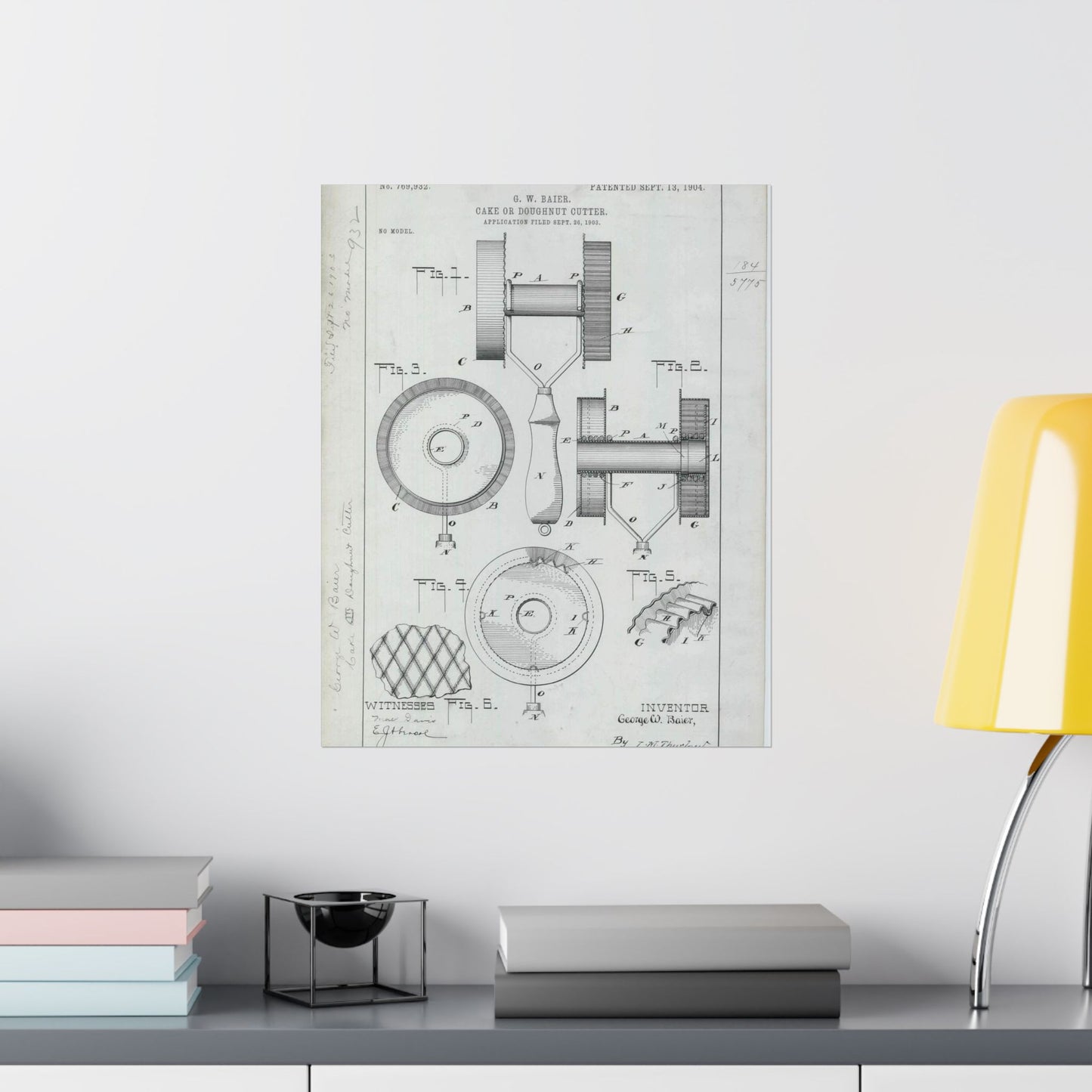 Patent Drawing of Engine - for G. W. Baier's Cake or Doughnut Cutter Public domain  image High Quality Matte Wall Art Poster for Home, Office, Classroom